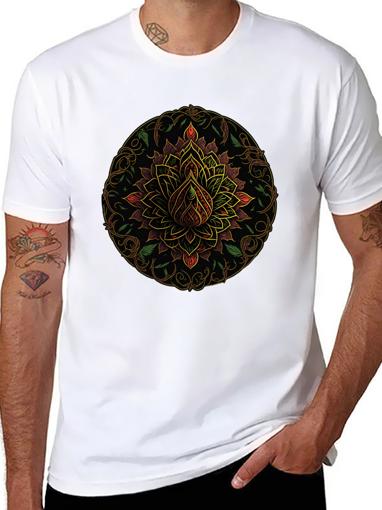 Mandala Lotus Flower Graphic T-Shirt - Black