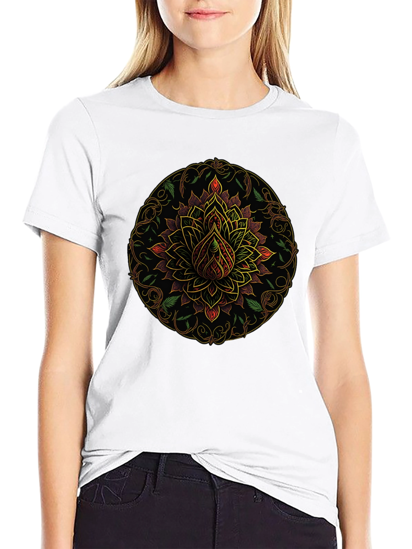 Mandala Lotus Flower Graphic T-Shirt - Black