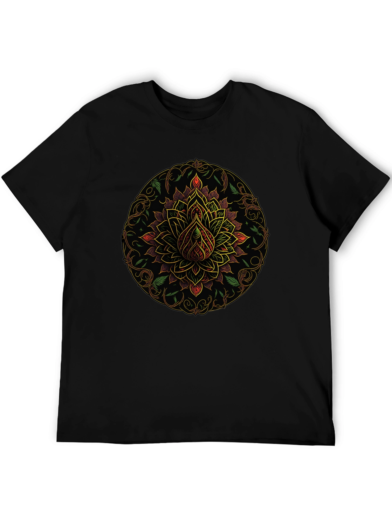 Mandala Lotus Flower Graphic T-Shirt - Black