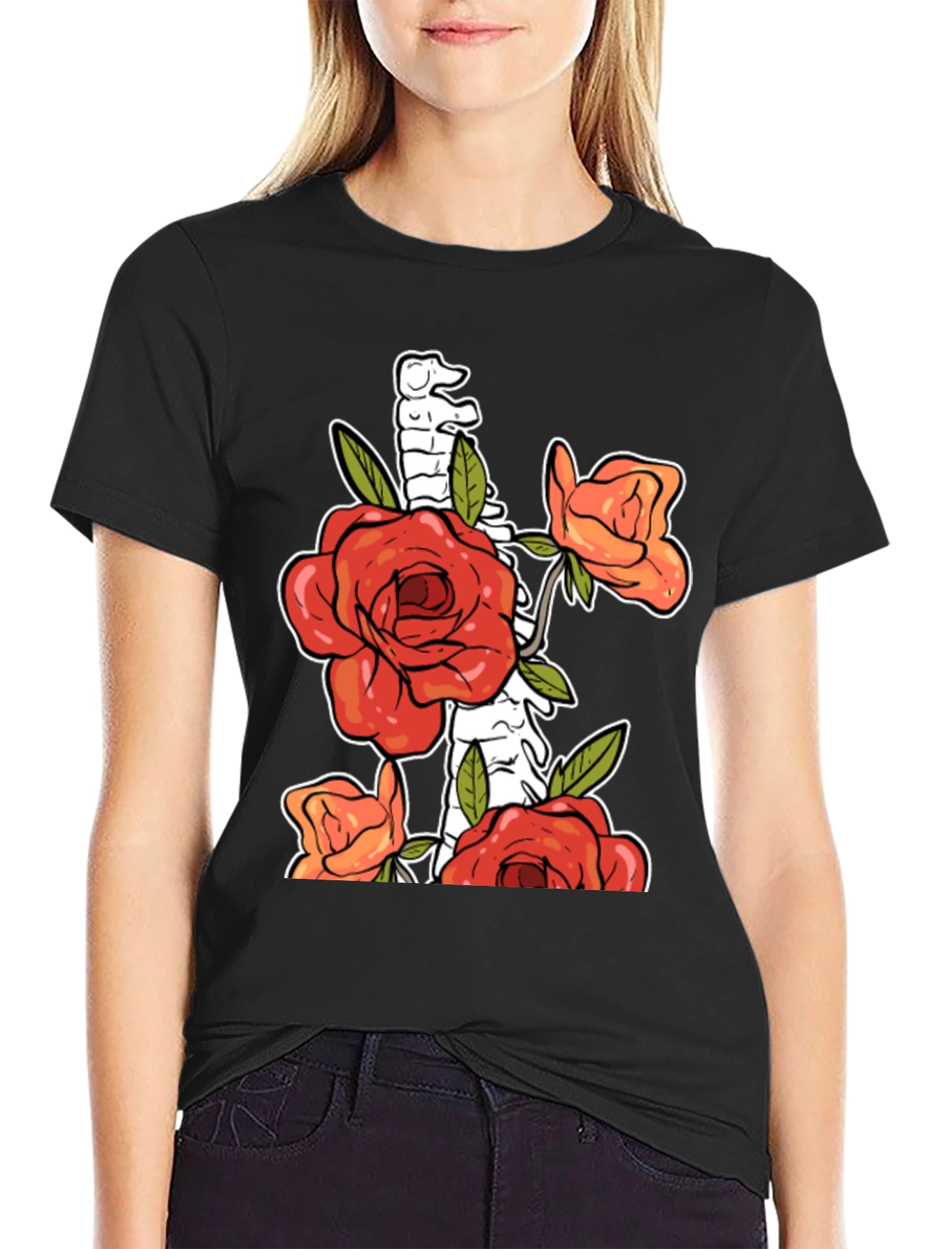Floral Skeleton Graphic T-Shirt