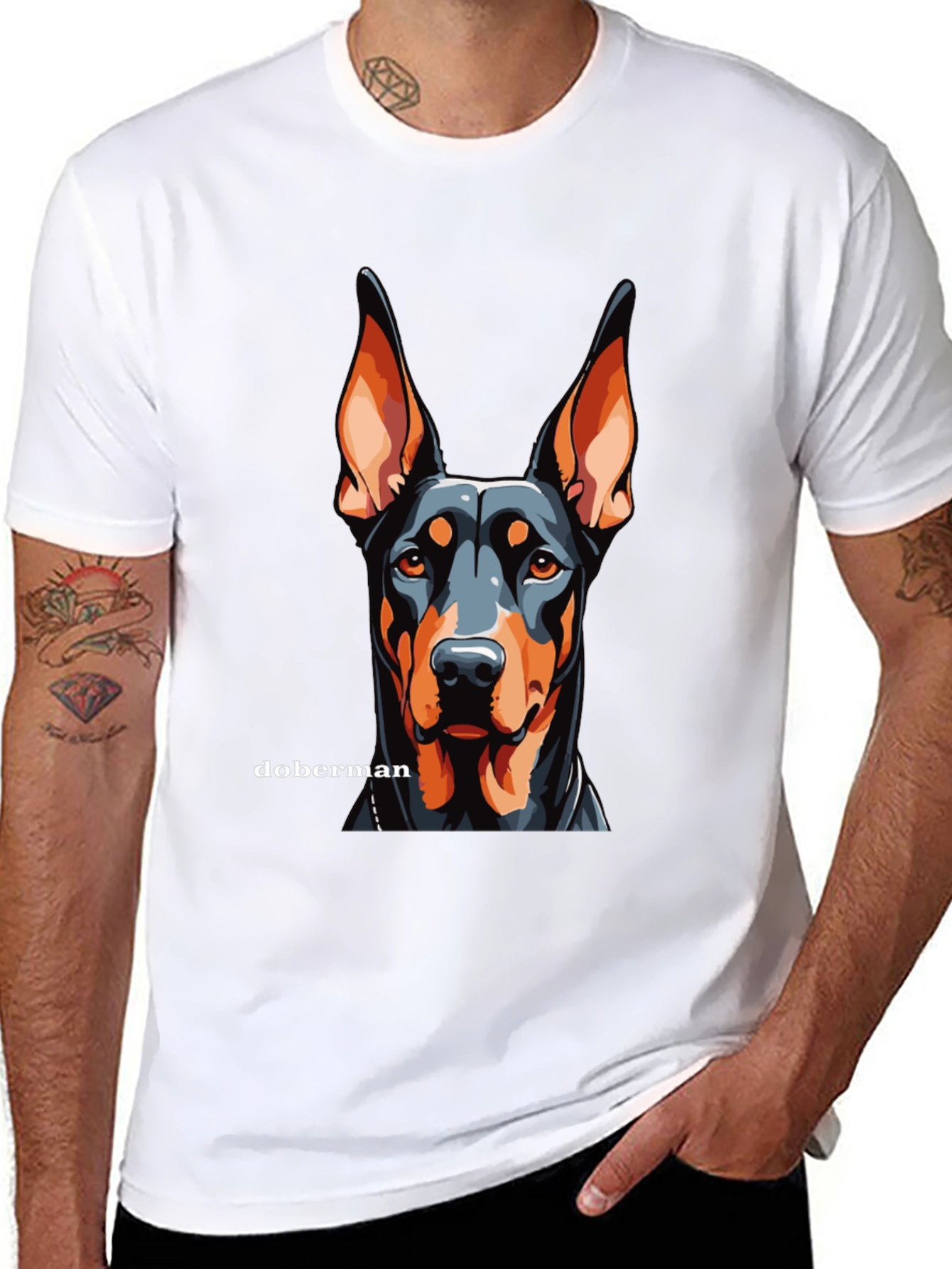 Doberman Dog Graphic Black T-Shirt - Canine Lover Tee