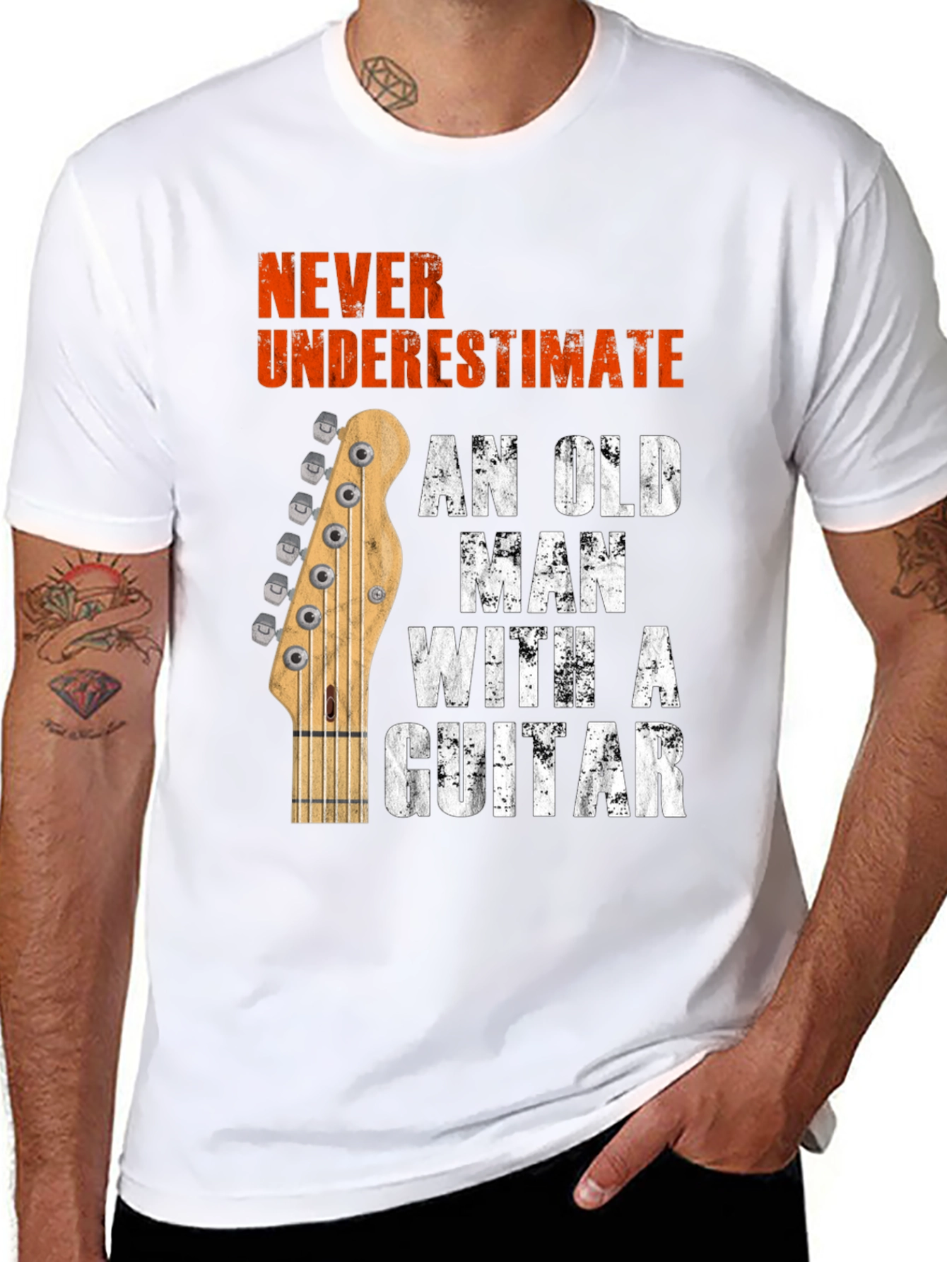 Never Underestimate Old Man with Guitar T-Shirt