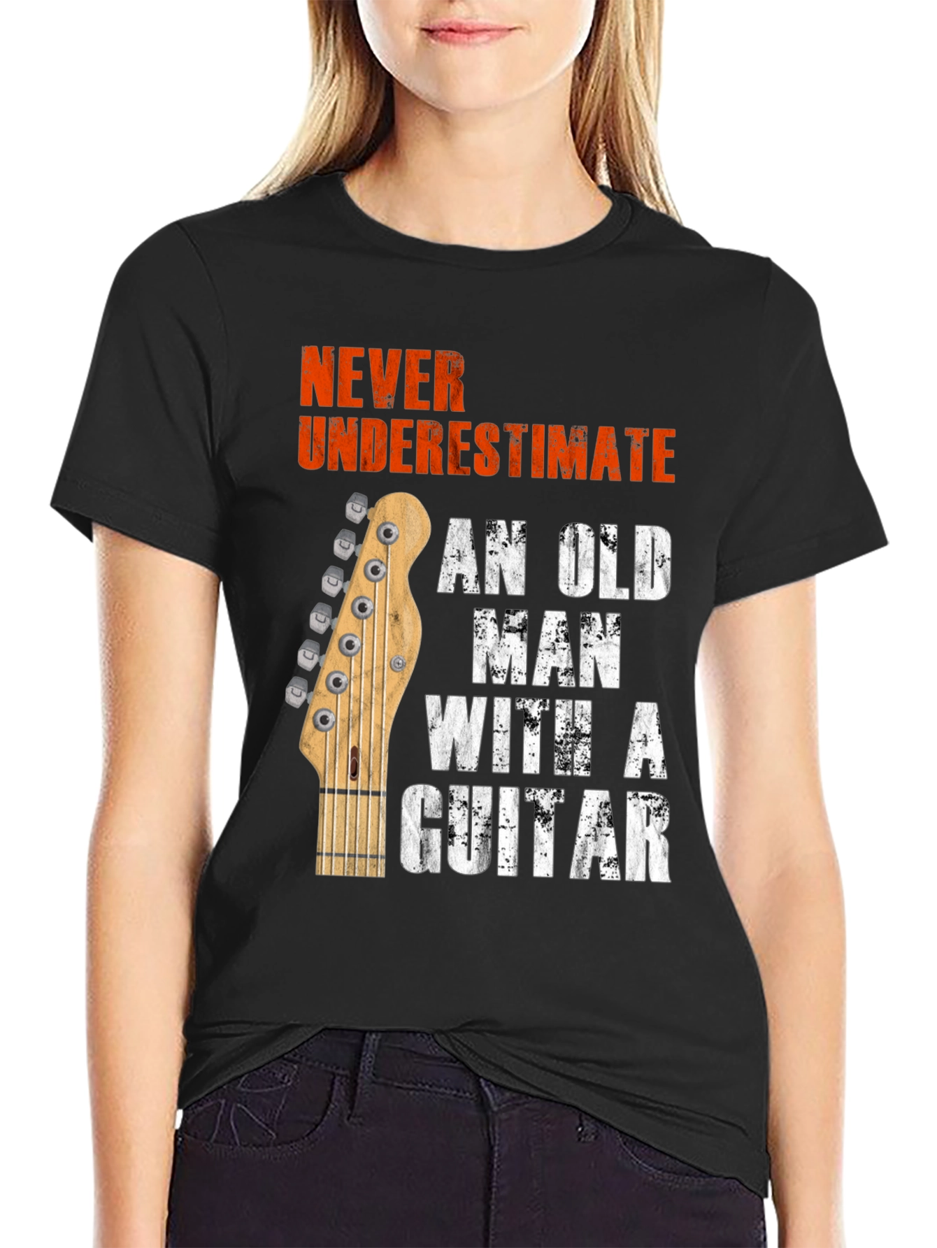 Never Underestimate Old Man with Guitar T-Shirt