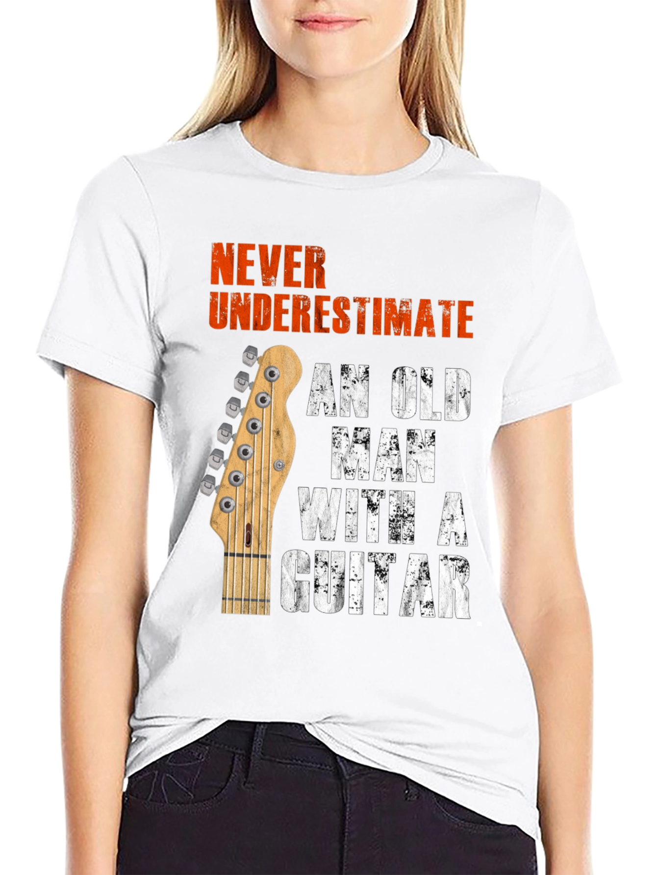Never Underestimate Old Man with Guitar T-Shirt