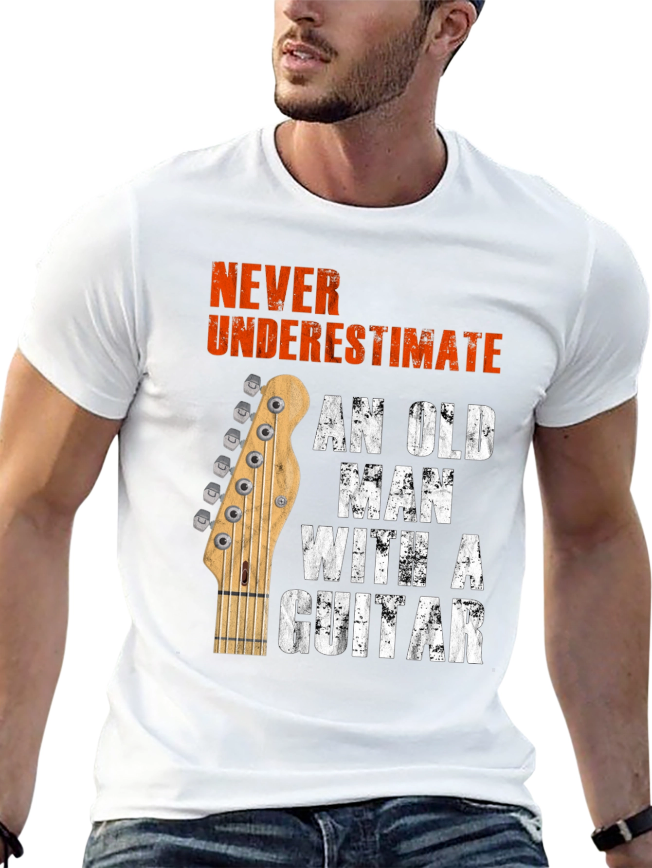 Never Underestimate Old Man with Guitar T-Shirt