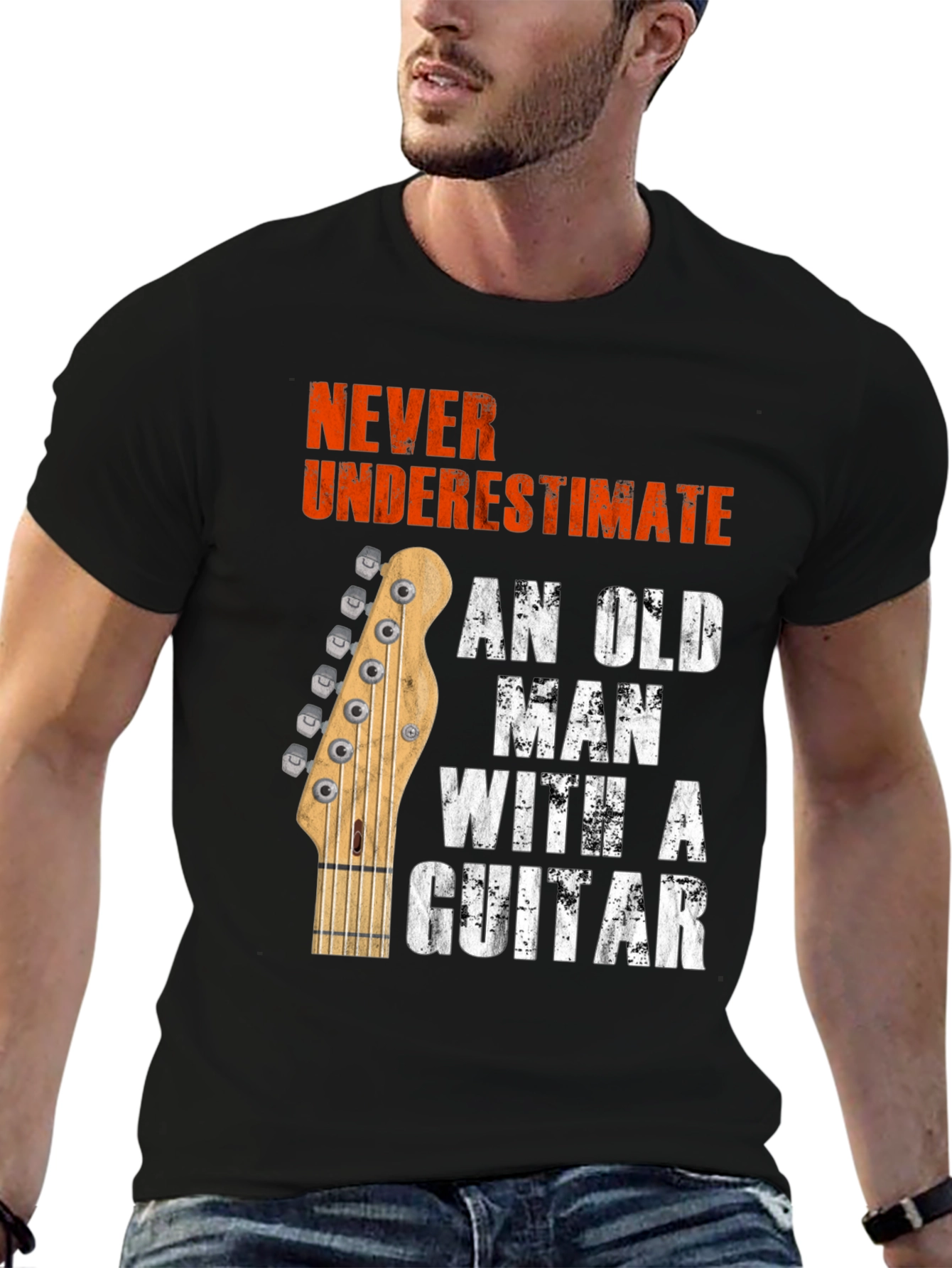 Never Underestimate Old Man with Guitar T-Shirt