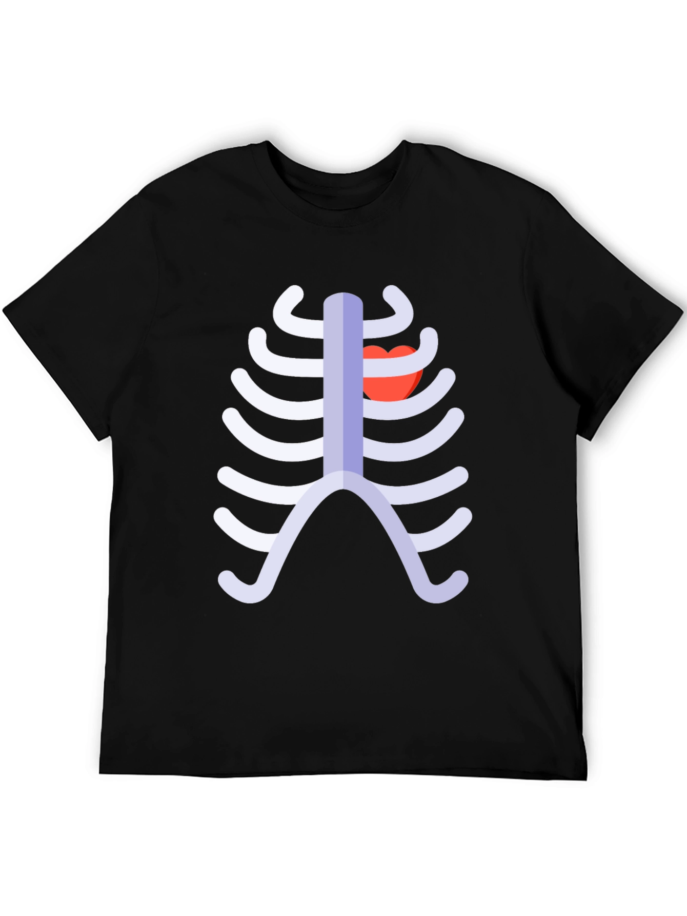 Skeleton Rib Cage Heart Graphic Tee - Black
