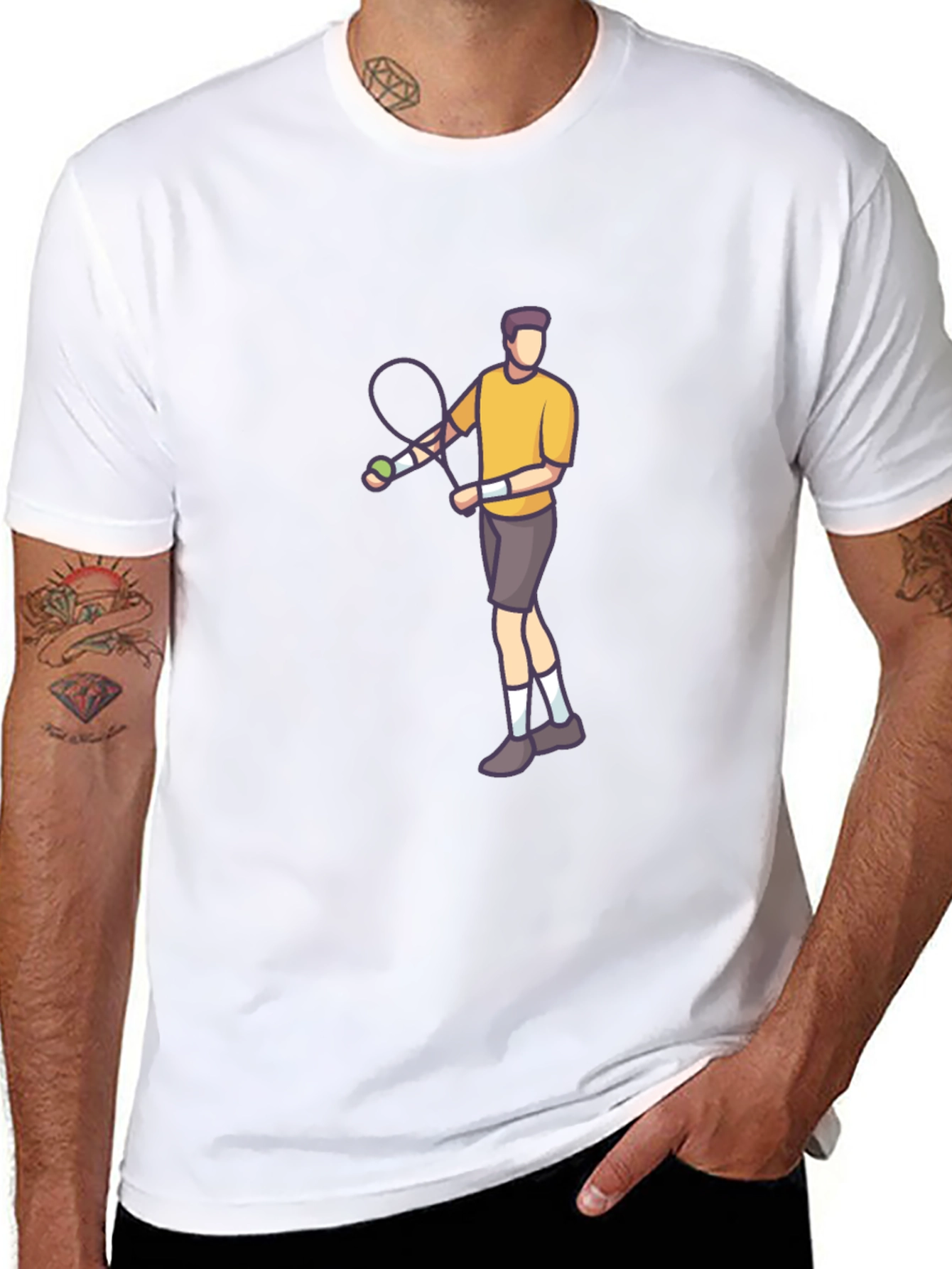 Tennis Player Graphic Tee - Black Cotton