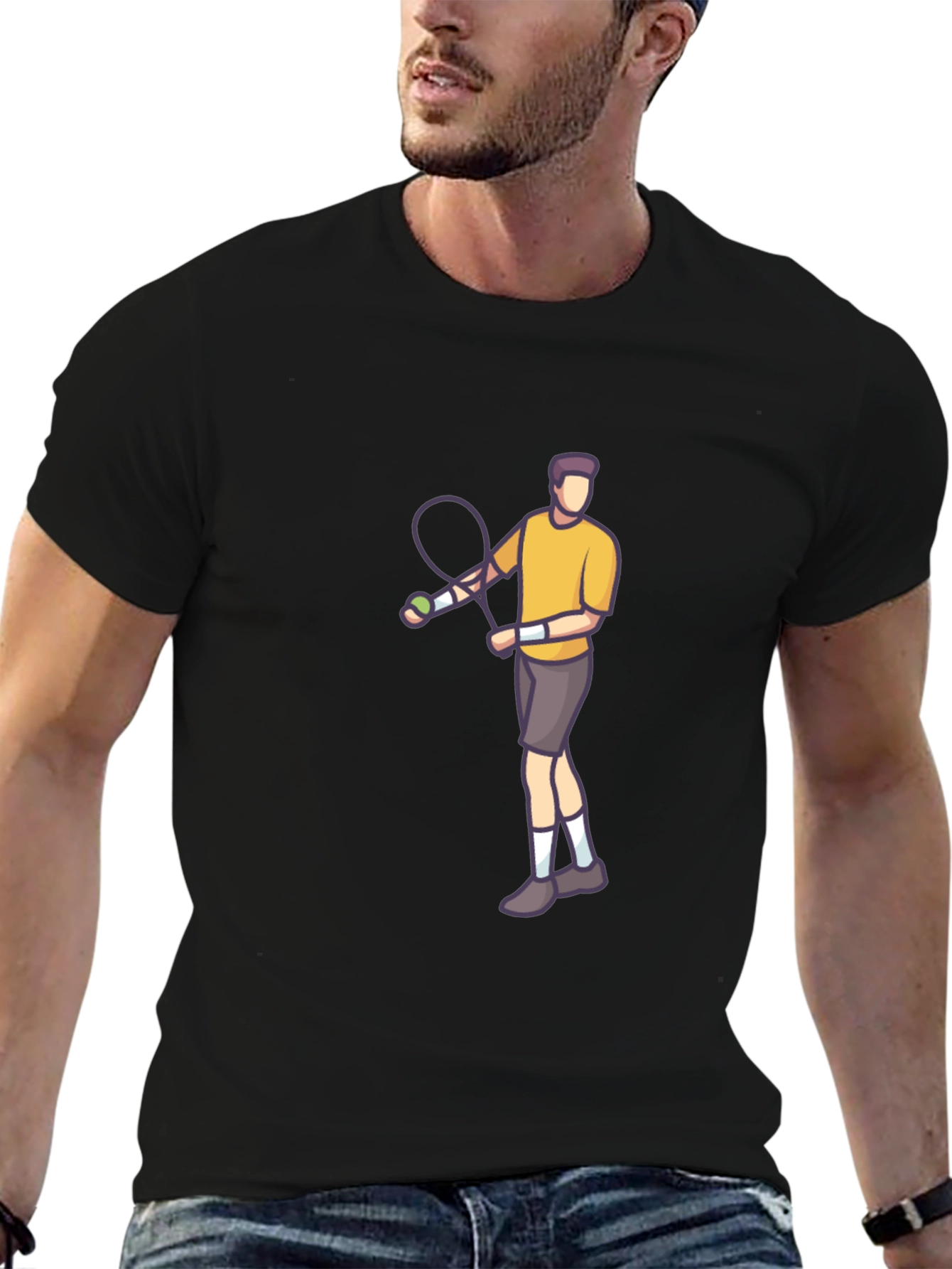 Tennis Player Graphic Tee - Black Cotton
