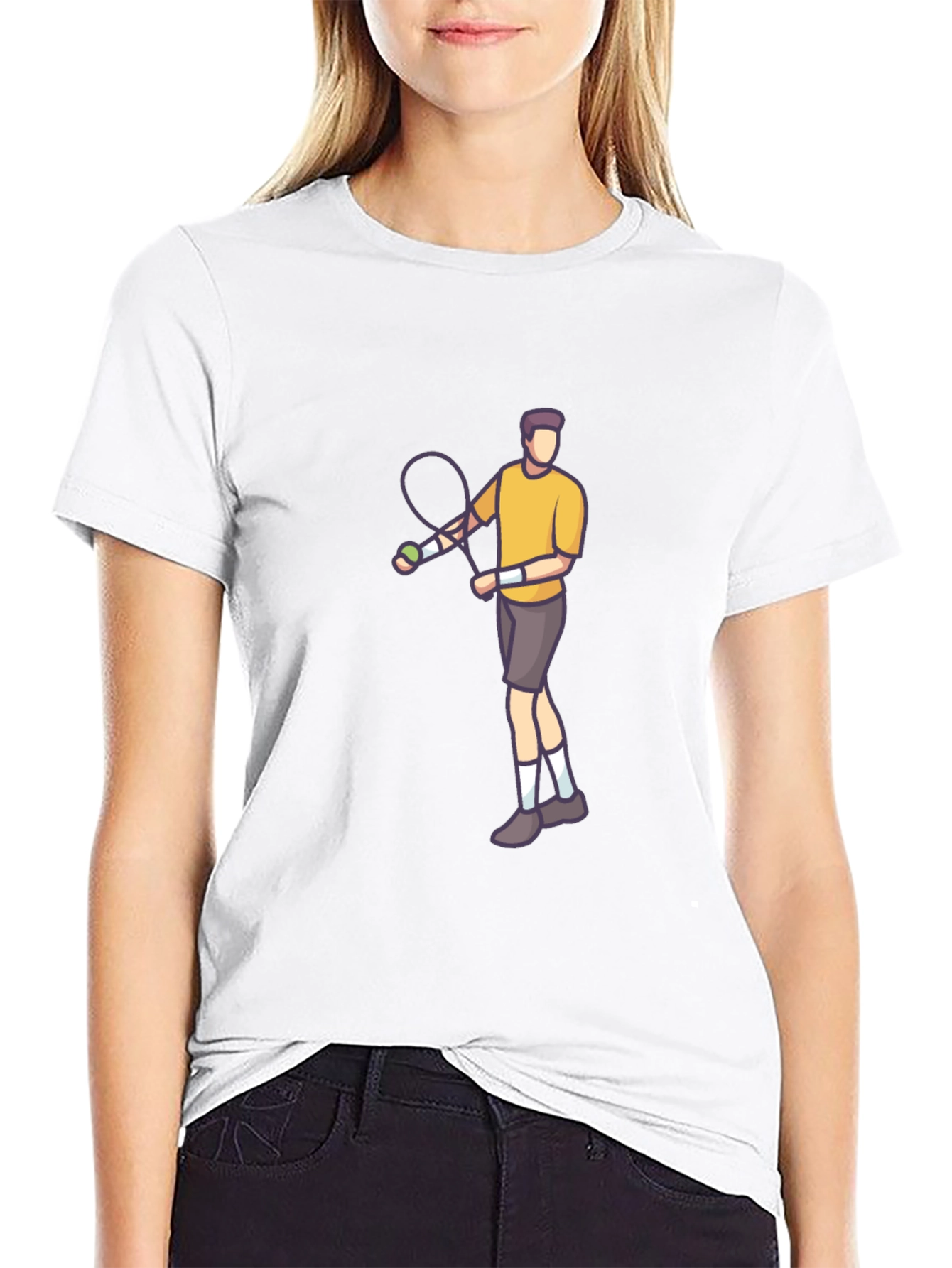 Tennis Player Graphic Tee - Black Cotton