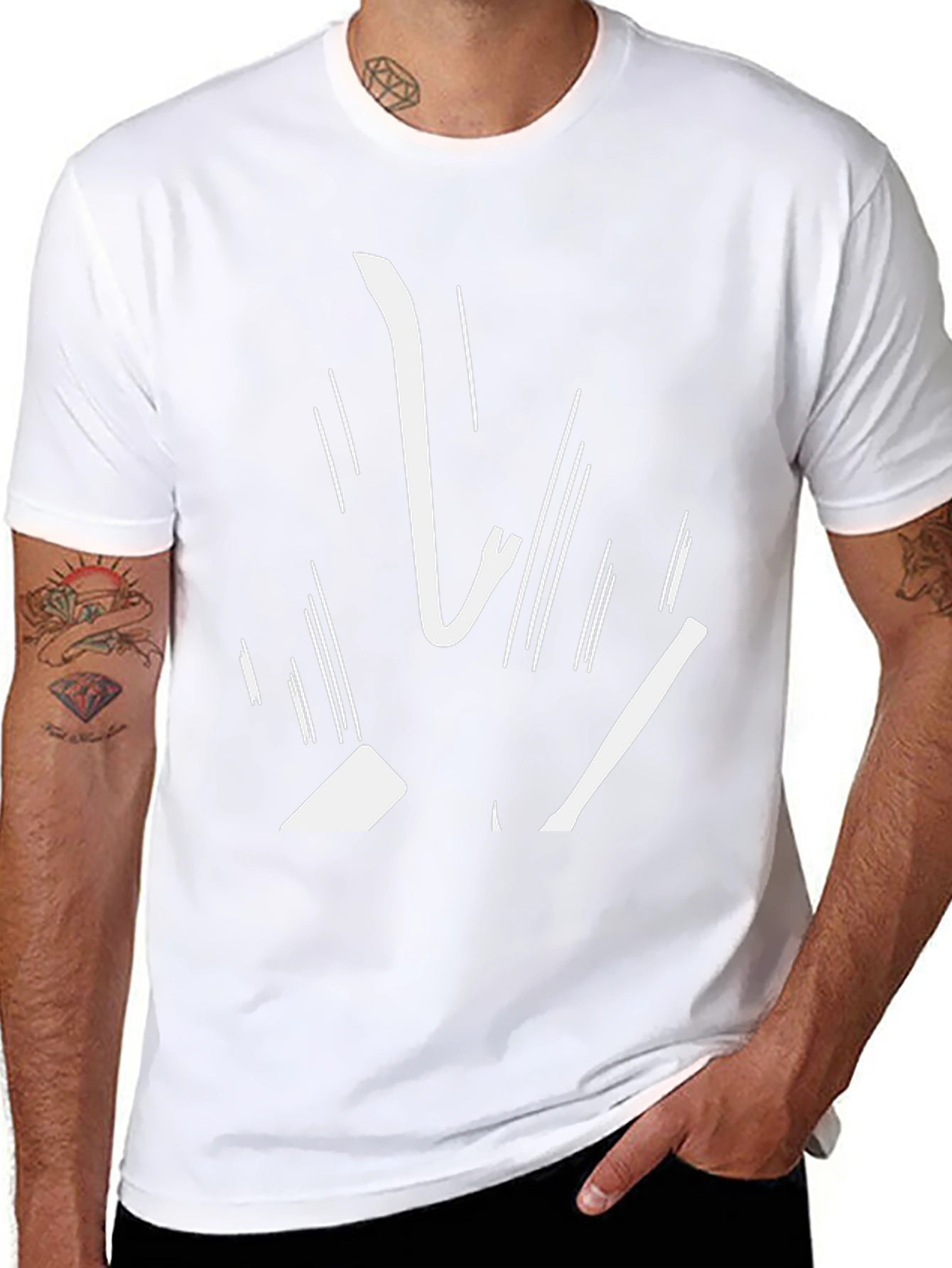 Abstract White Graphic Print Black Tee