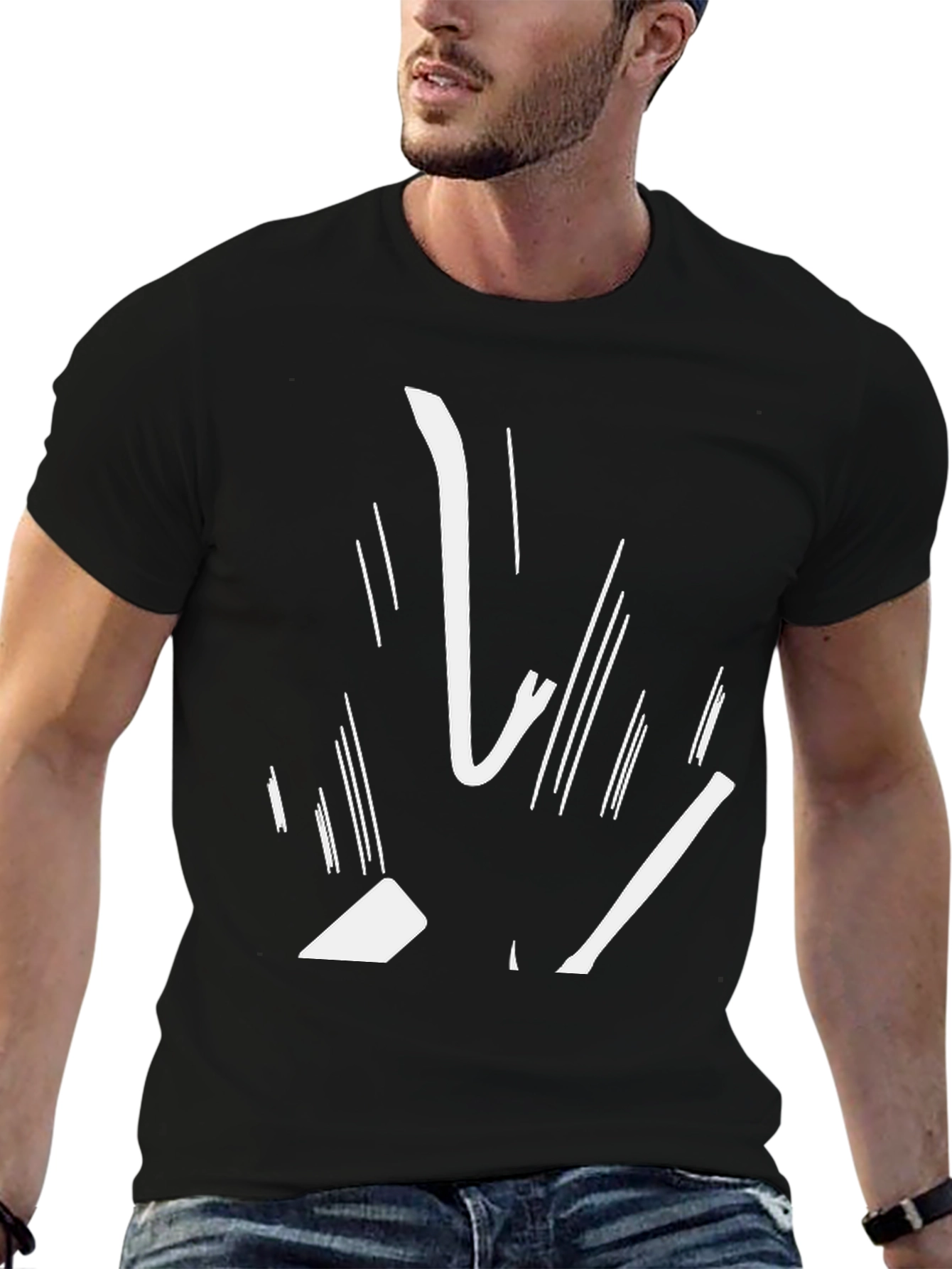 Abstract White Graphic Print Black Tee