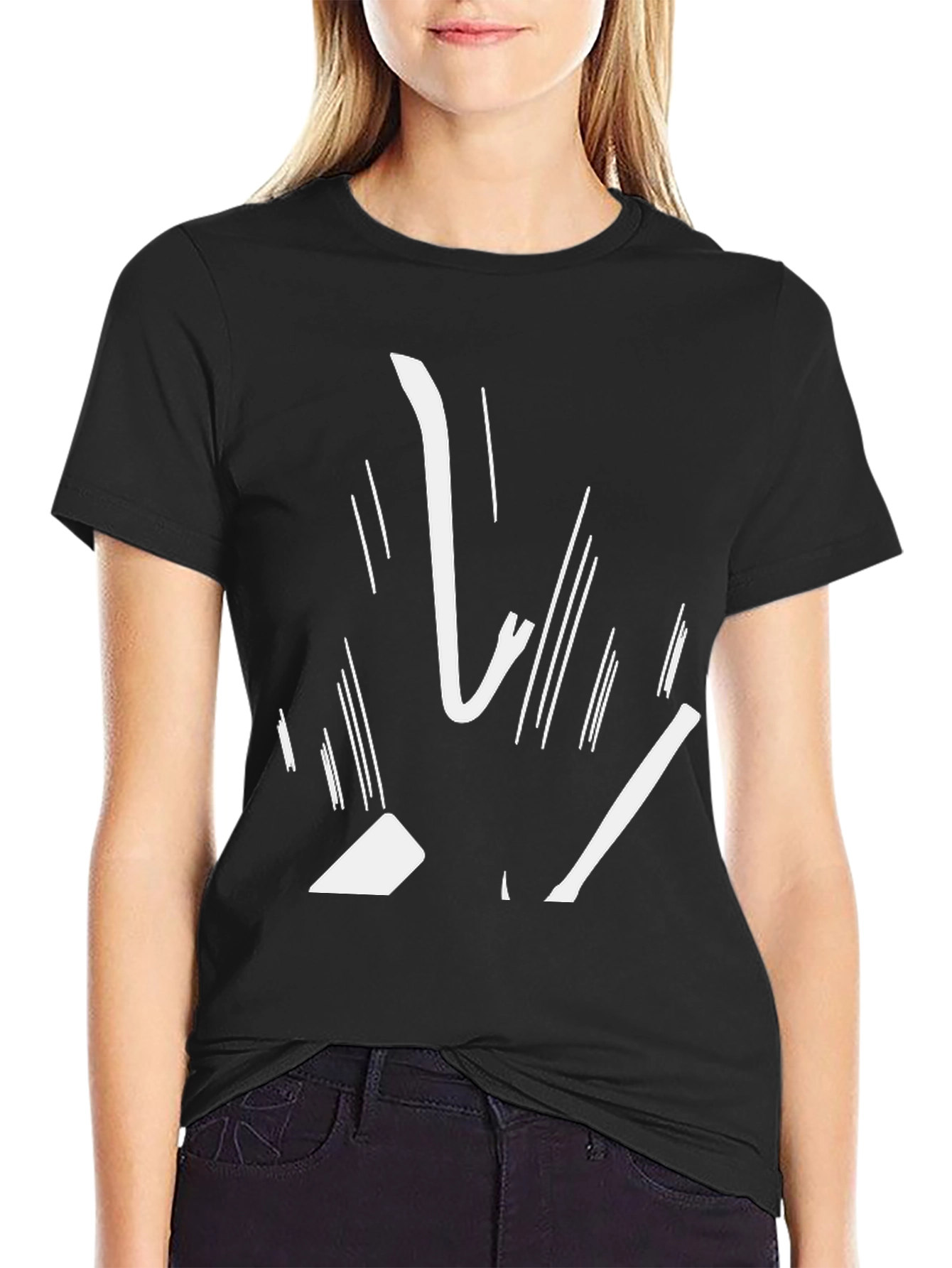Abstract White Graphic Print Black Tee