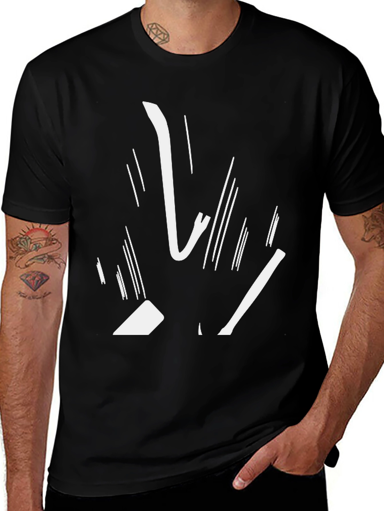 Abstract White Graphic Print Black Tee