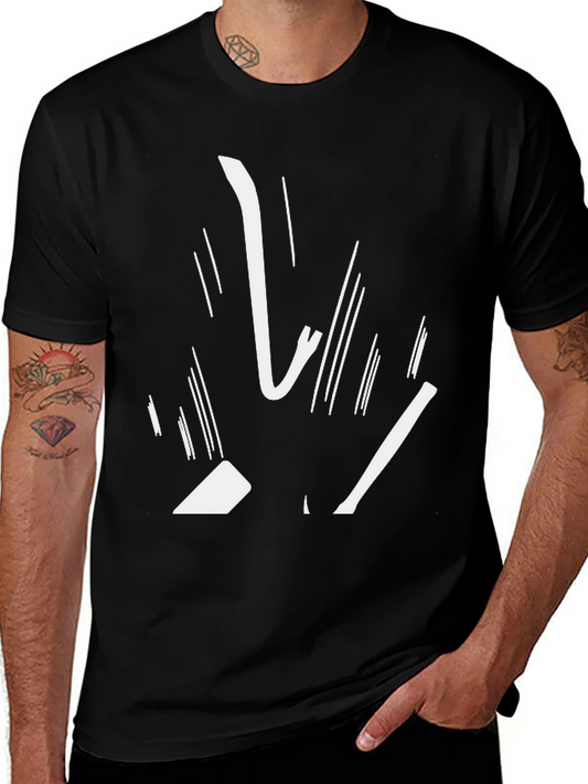 Abstract White Graphic Print Black Tee