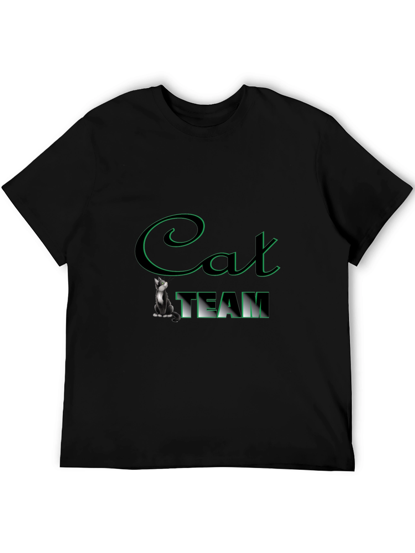 Cat Team Graphic T-Shirt - Black Crew Neck Tee