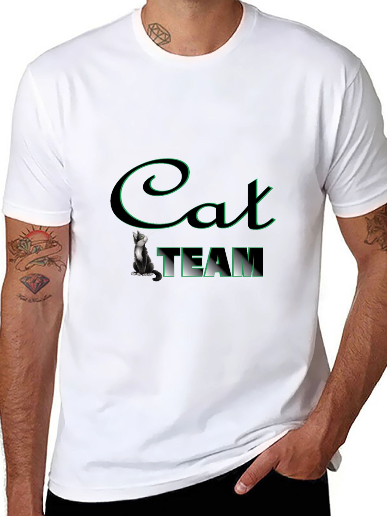 Cat Team Graphic T-Shirt - Black Crew Neck Tee
