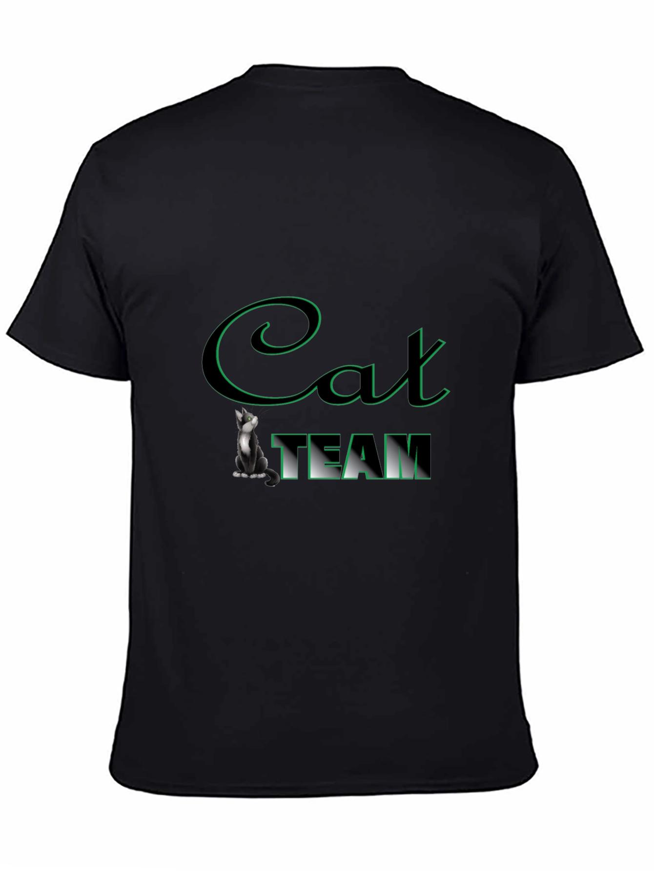 Cat Team Graphic T-Shirt - Black Crew Neck Tee