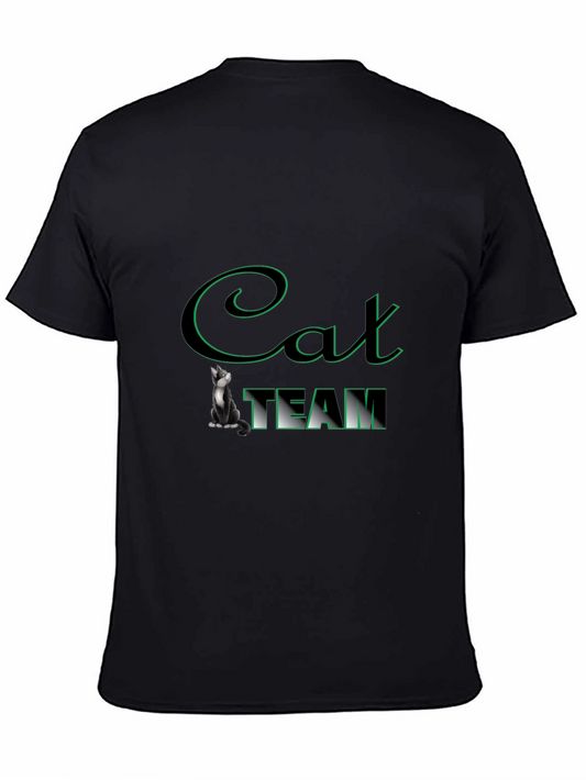 Cat Team Graphic T-Shirt - Black Crew Neck Tee