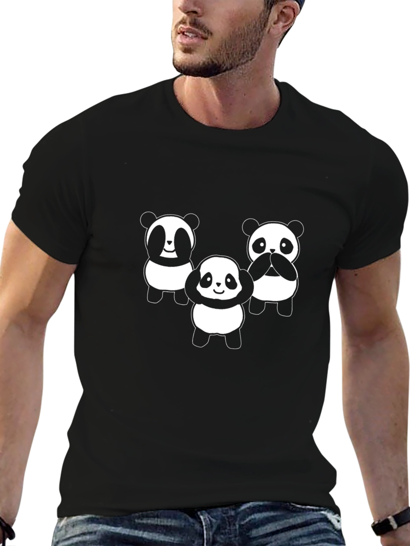 Cute Panda Trio Black Graphic Tee