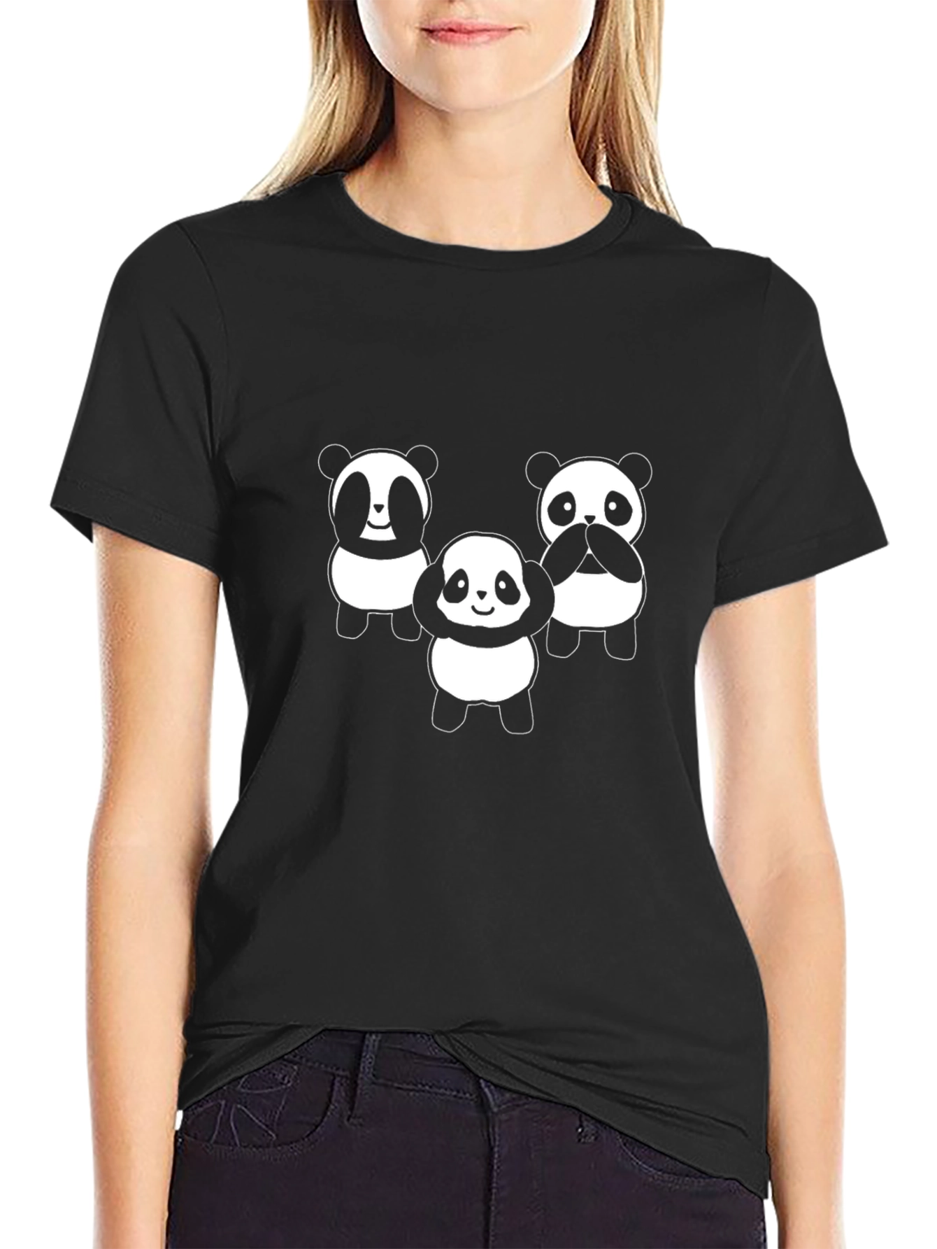 Cute Panda Trio Black Graphic Tee