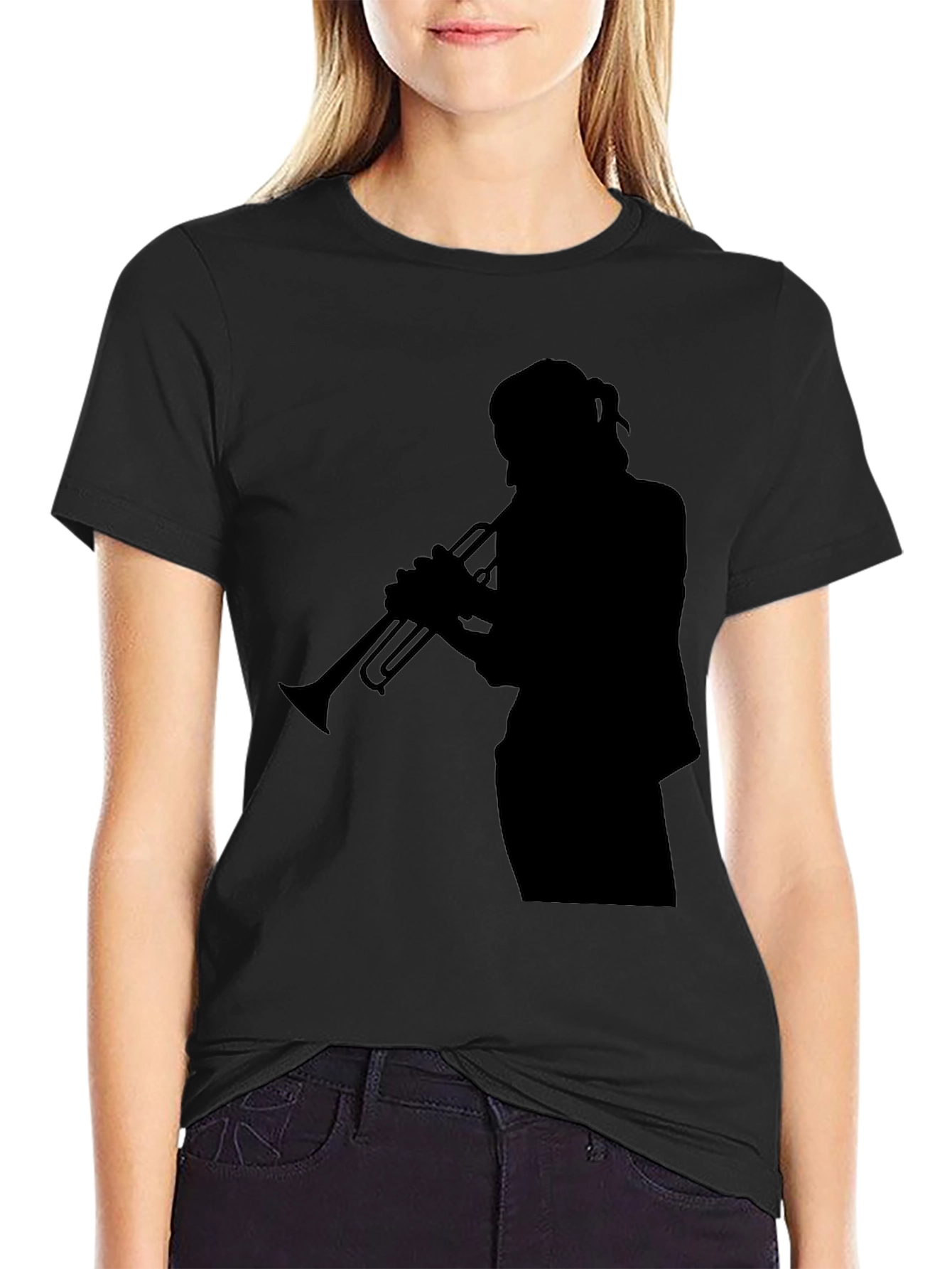 Trumpet Player Silhouette Graphic Tee - Black