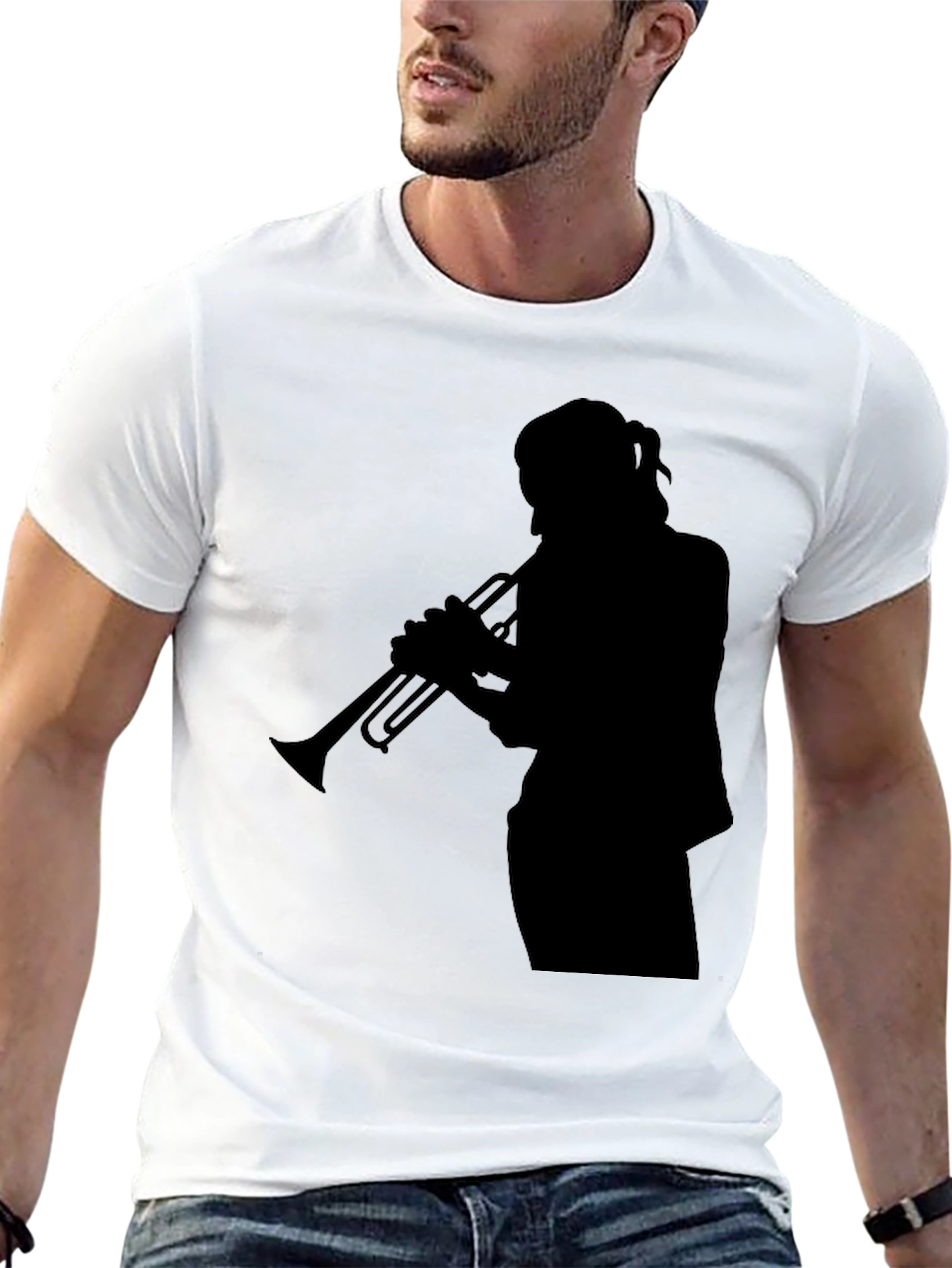 Trumpet Player Silhouette Graphic Tee - Black