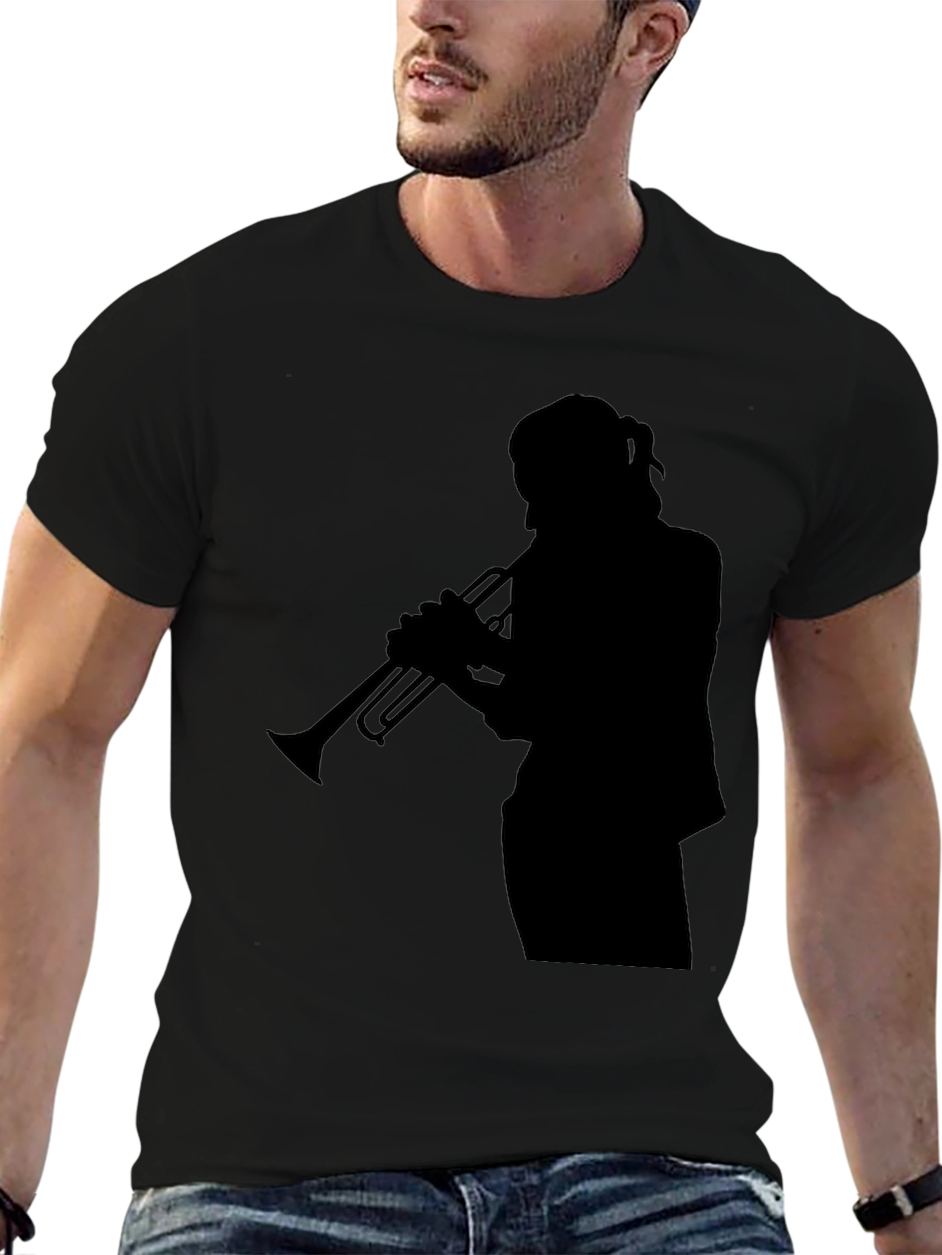 Trumpet Player Silhouette Graphic Tee - Black