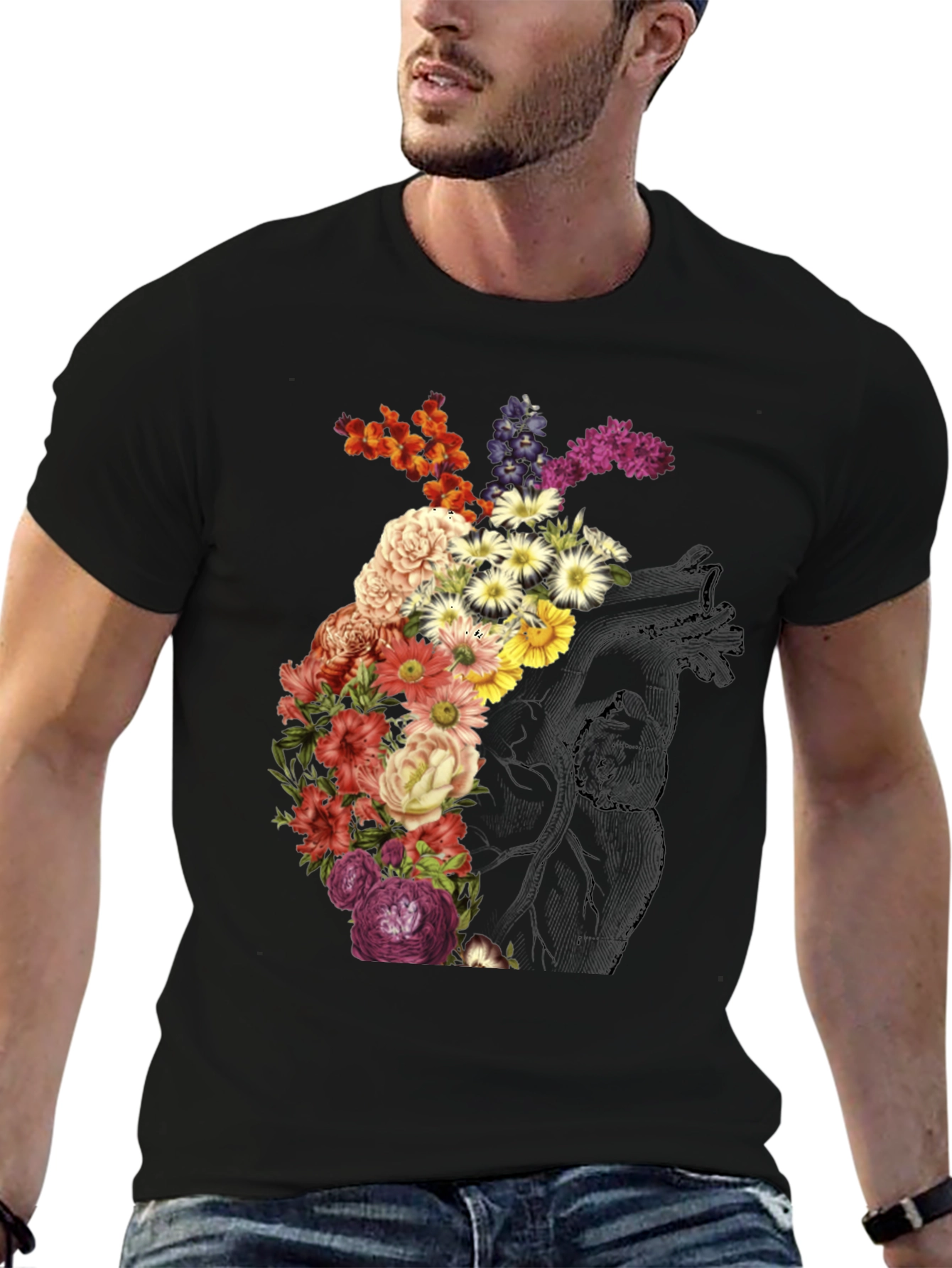 Floral Heart Graphic Tee - Stylish Unisex T-Shirt
