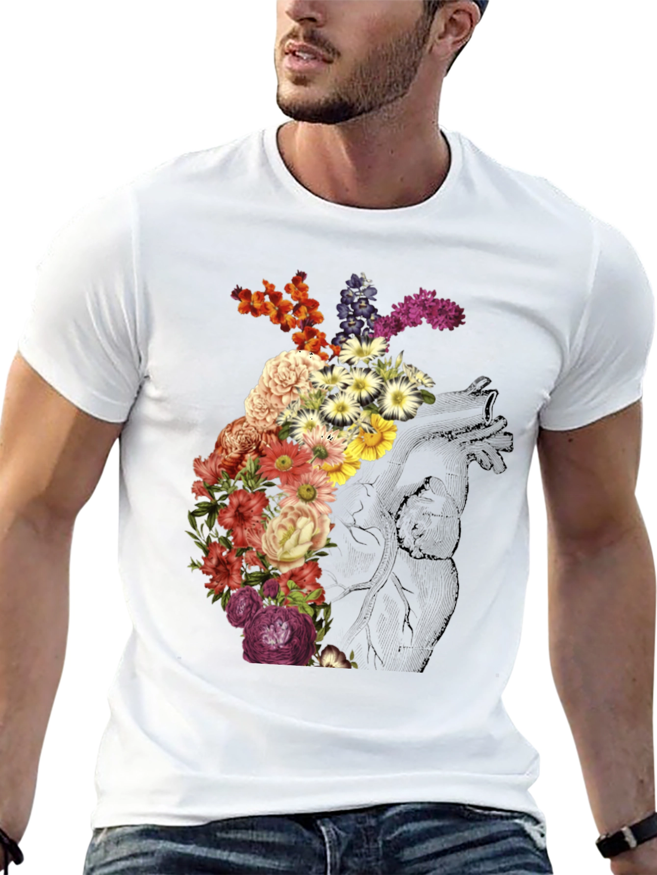 Floral Heart Graphic Tee - Stylish Unisex T-Shirt
