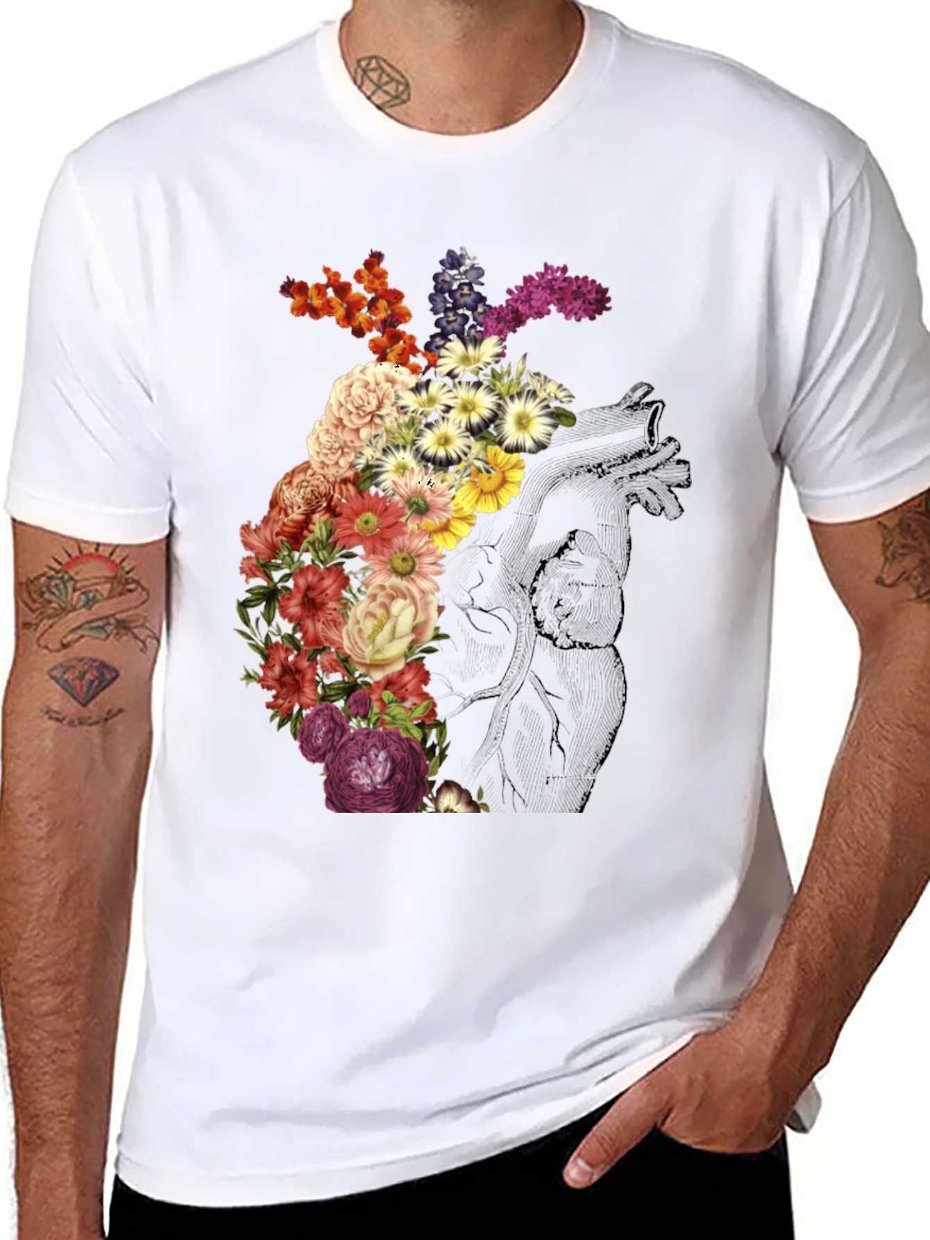 Floral Heart Graphic Tee - Stylish Unisex T-Shirt