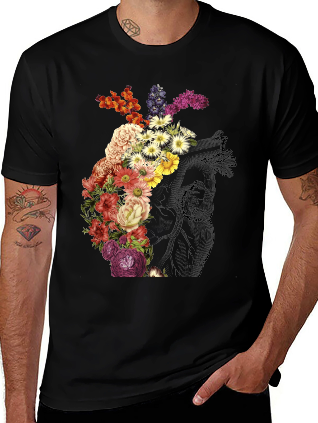 Floral Heart Graphic Tee - Stylish Unisex T-Shirt