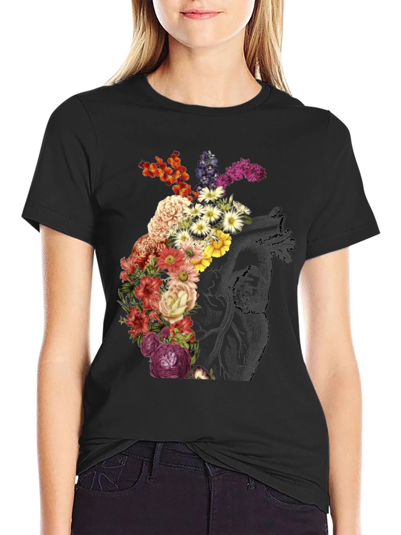 Floral Heart Graphic Tee - Stylish Unisex T-Shirt