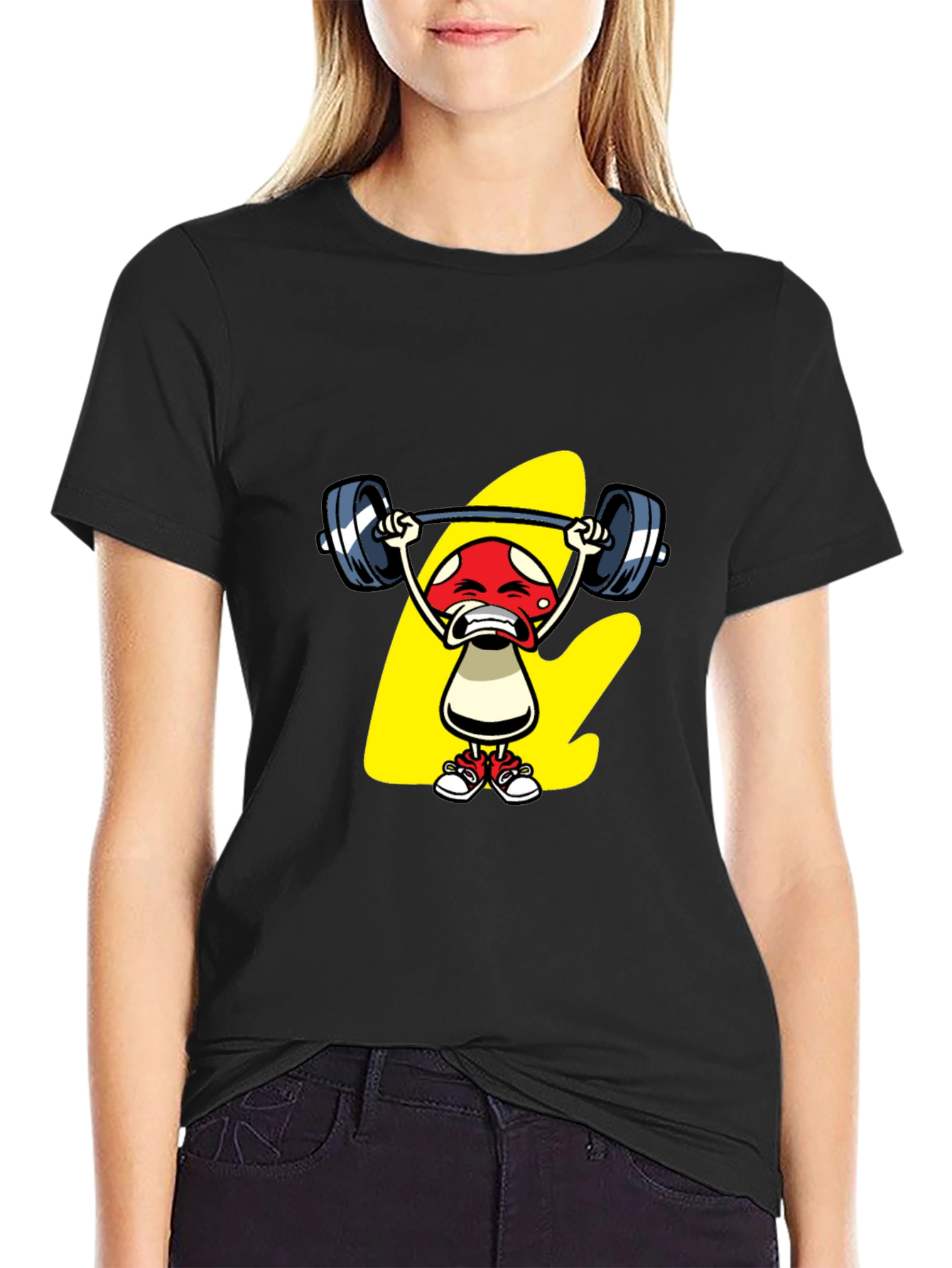 Funny Mushroom Weightlifting Graphic Tee
