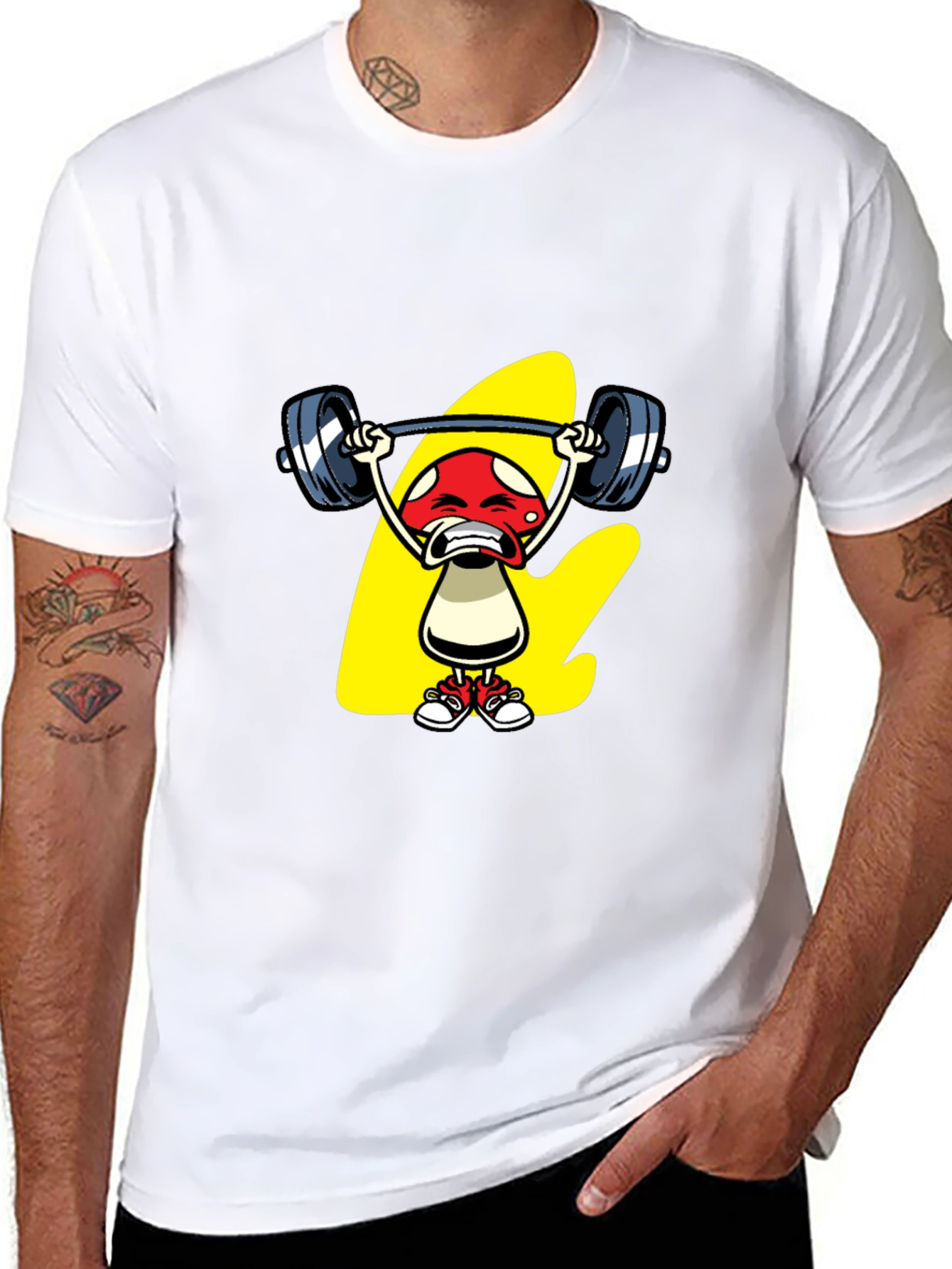 Funny Mushroom Weightlifting Graphic Tee
