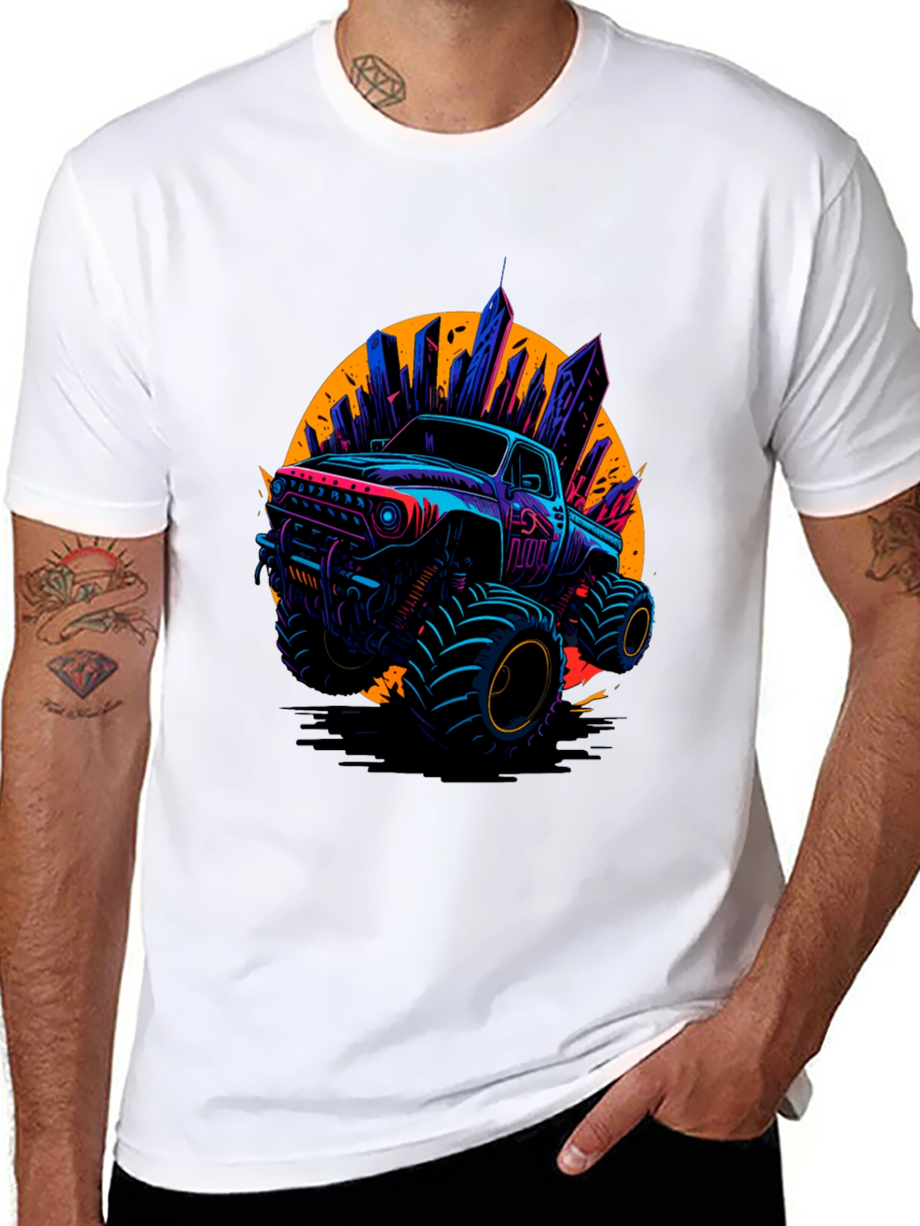 Monster Truck Graphic Tee - Cityscape Design