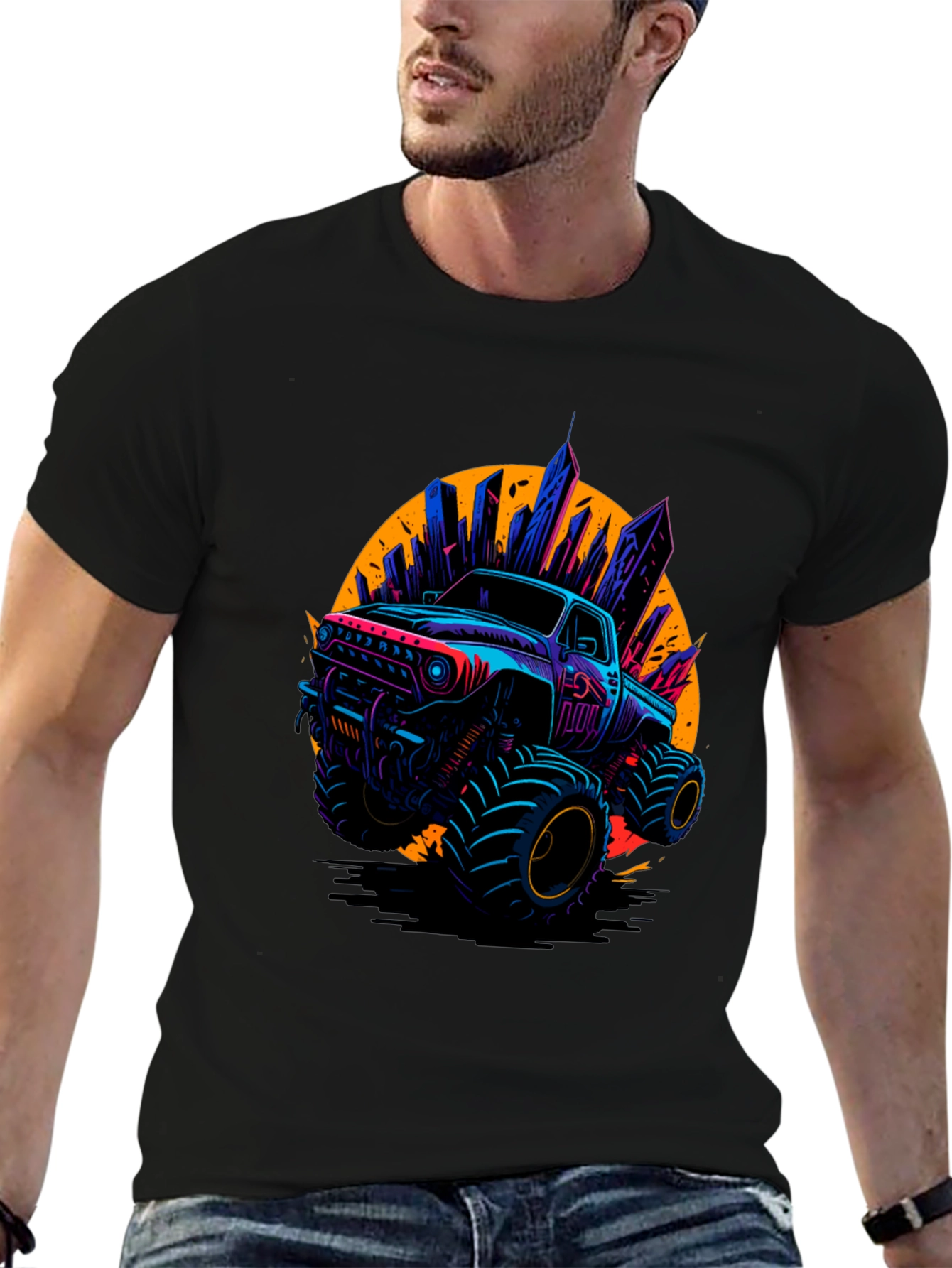 Monster Truck Graphic Tee - Cityscape Design