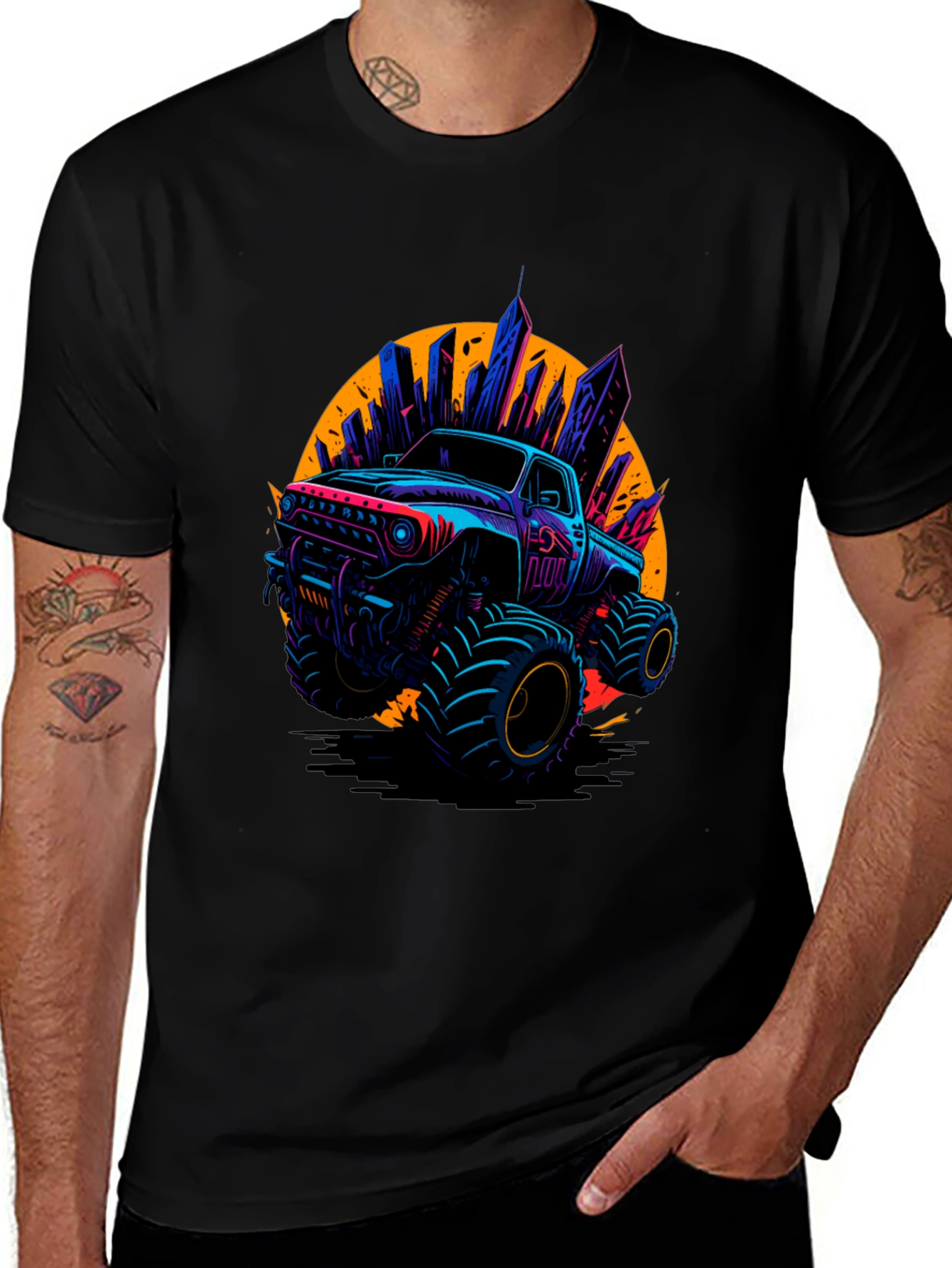 Monster Truck Graphic Tee - Cityscape Design