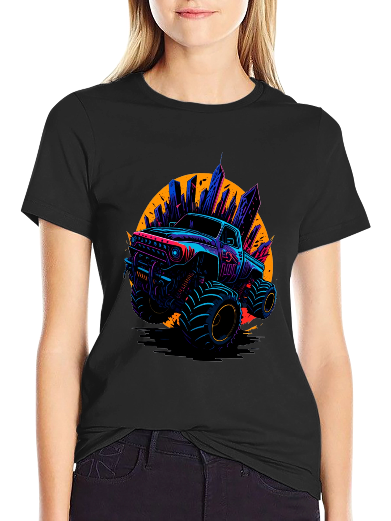 Monster Truck Graphic Tee - Cityscape Design