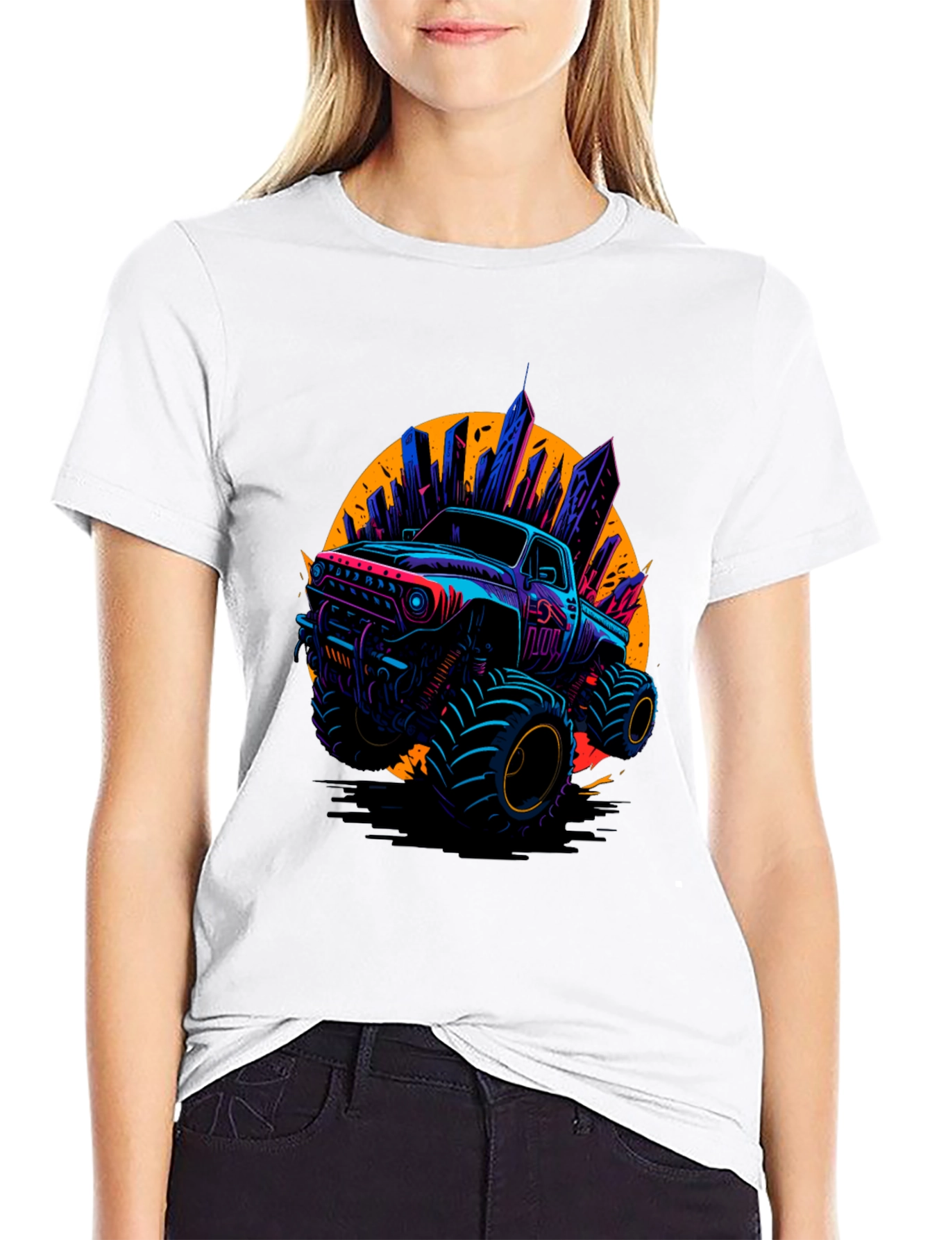 Monster Truck Graphic Tee - Cityscape Design