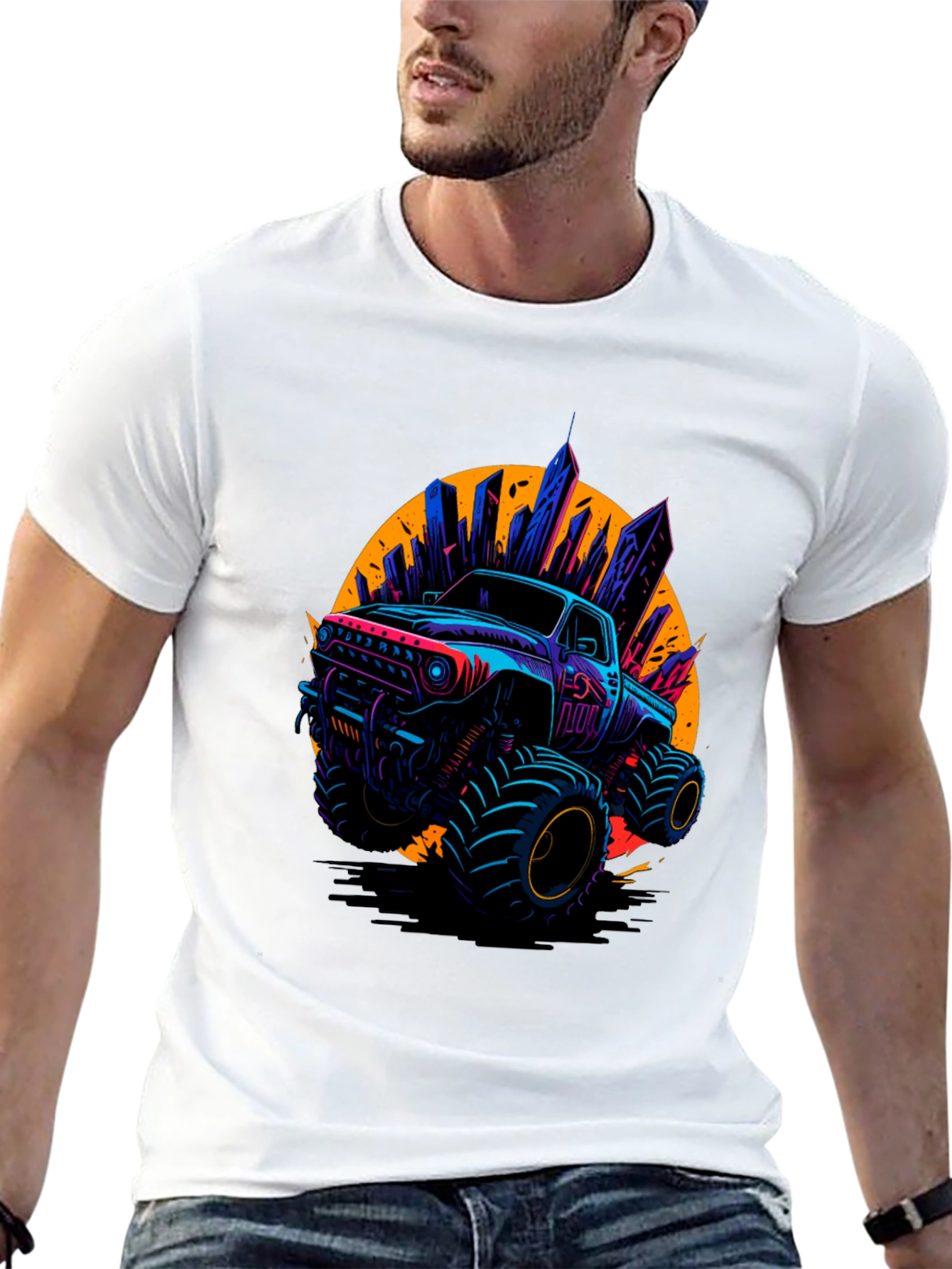 Monster Truck Graphic Tee - Cityscape Design