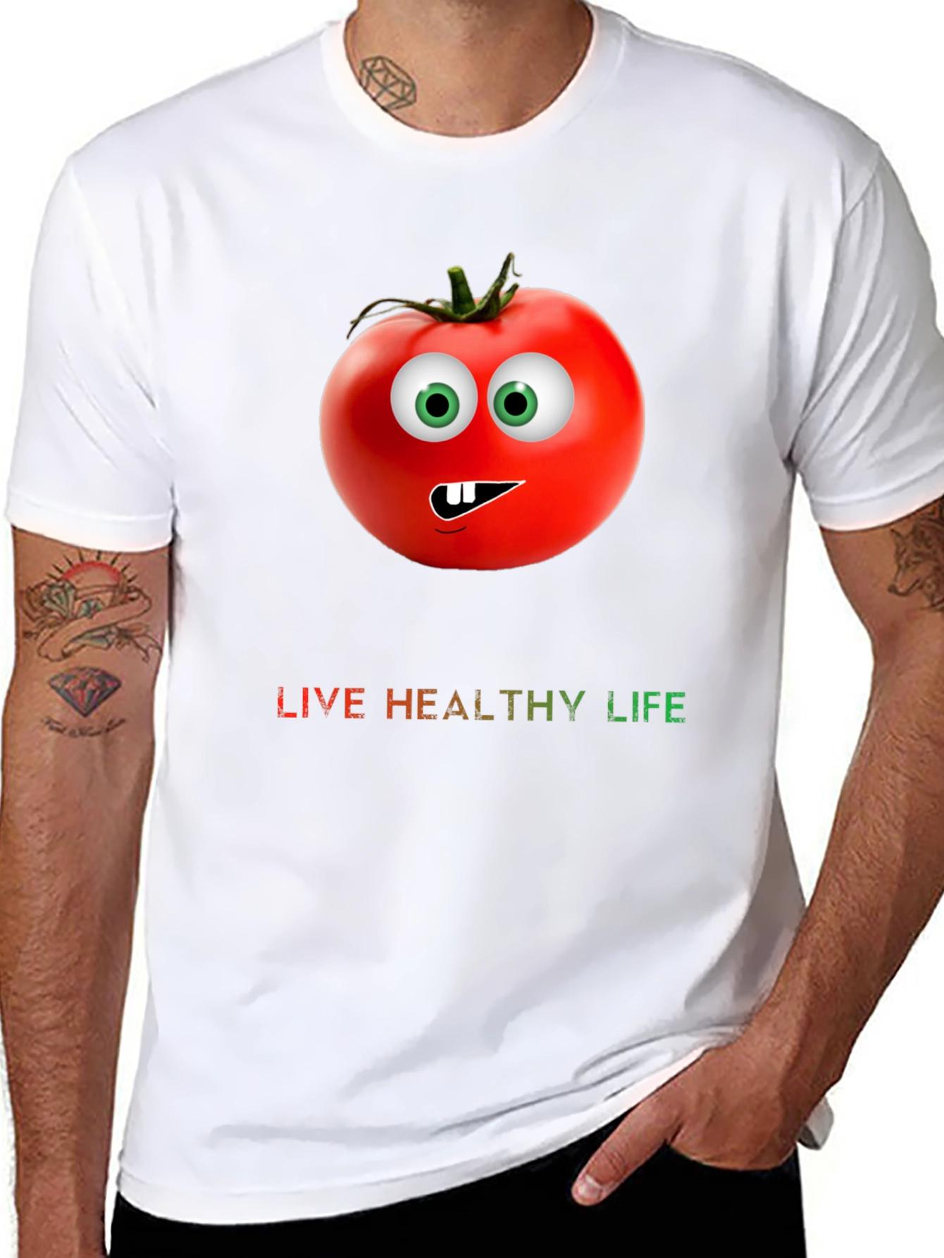 Funny Tomato Graphic Tee - Live Healthy Life Shirt