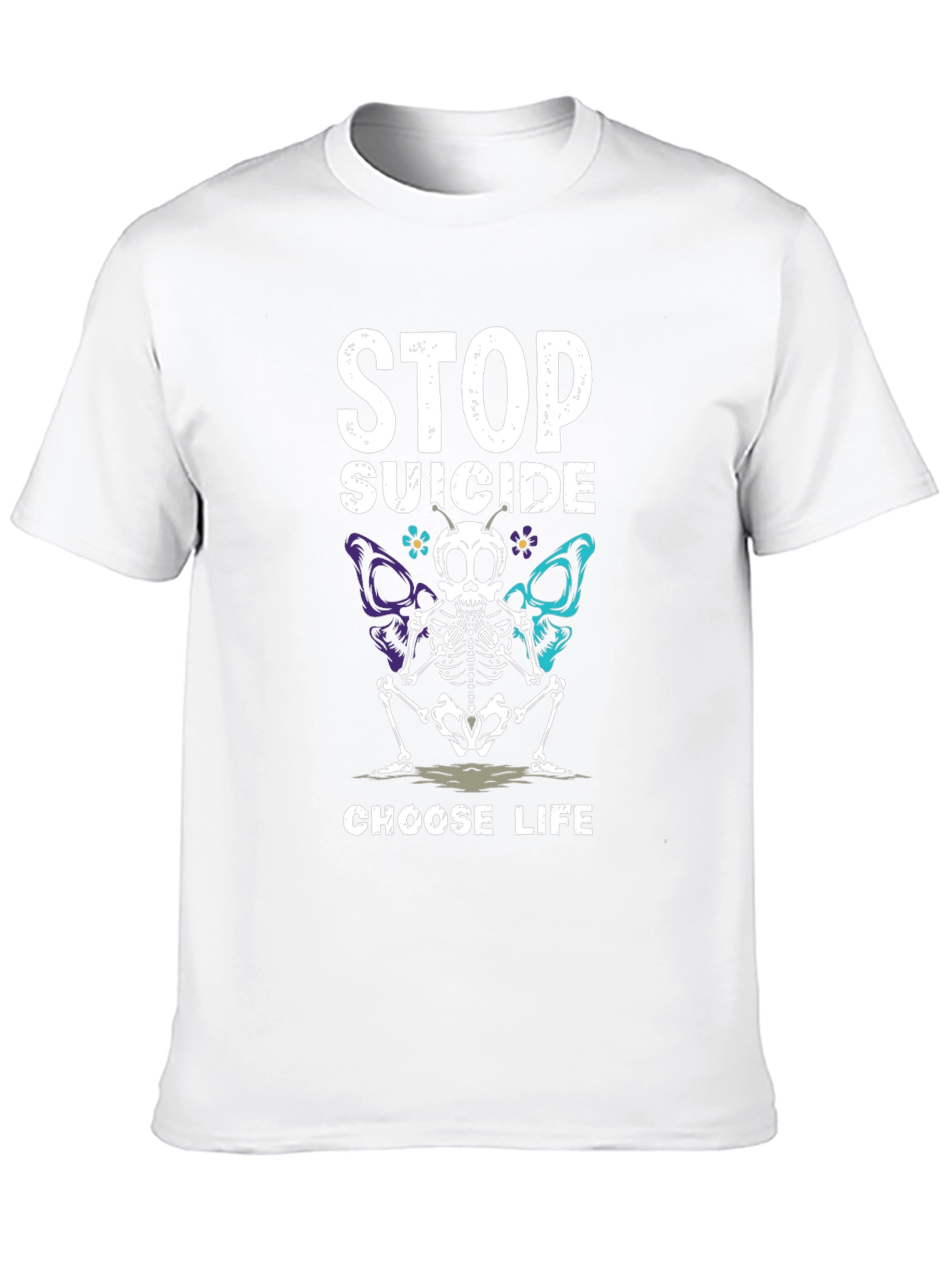 Stop Suicide T-Shirt Choose Life Skeleton Butterfly Tee