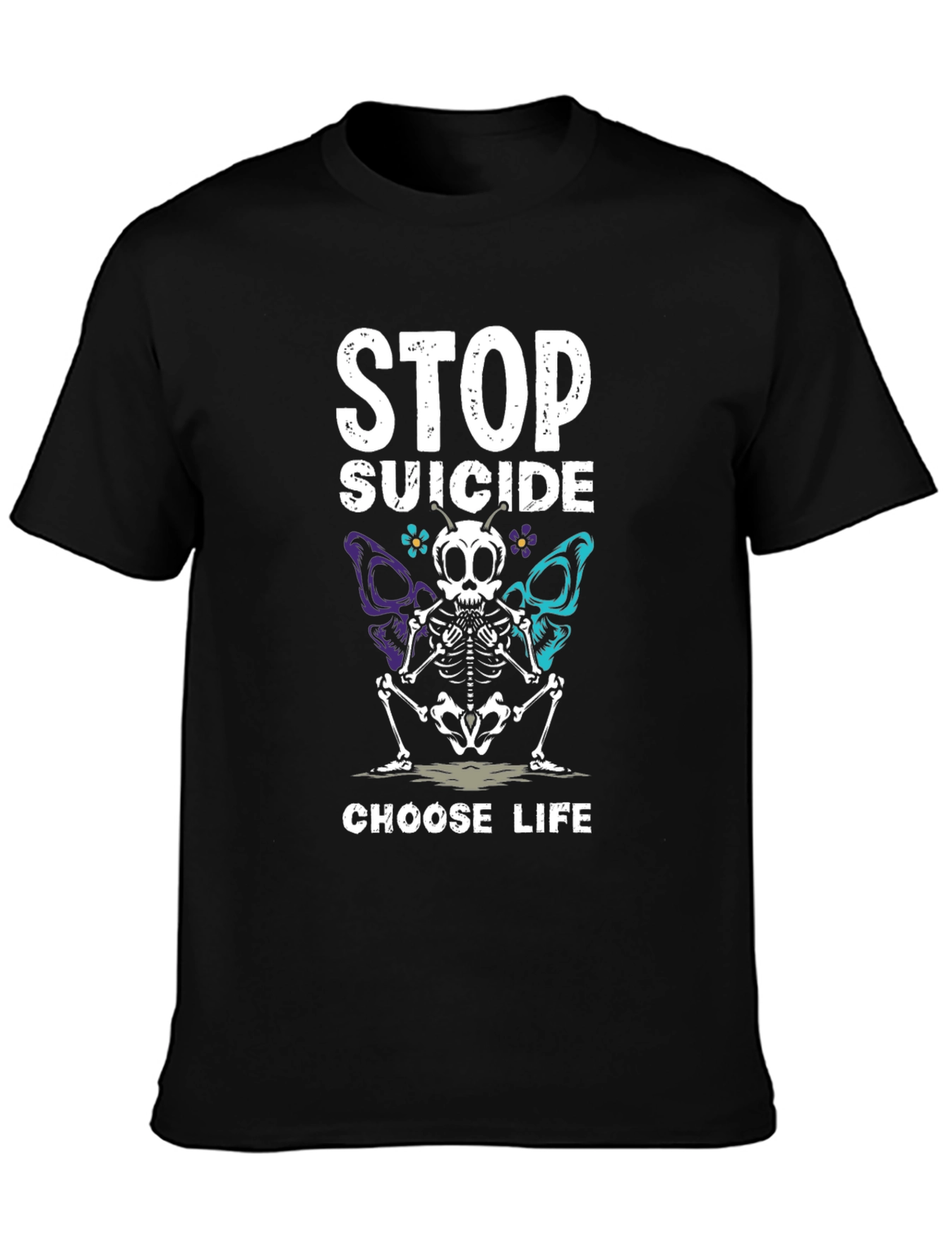 Stop Suicide T-Shirt Choose Life Skeleton Butterfly Tee