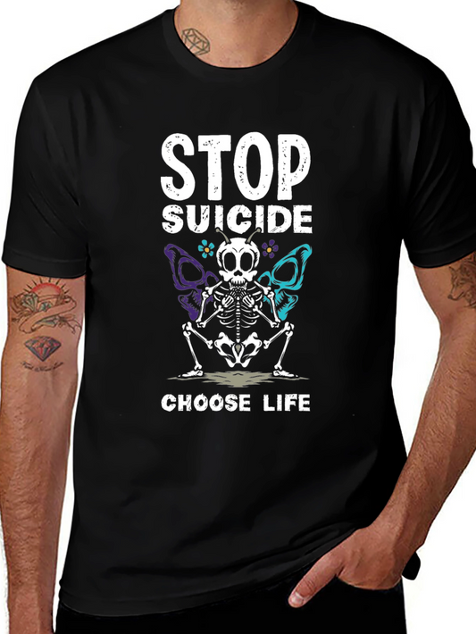 Stop Suicide T-Shirt Choose Life Skeleton Butterfly Tee