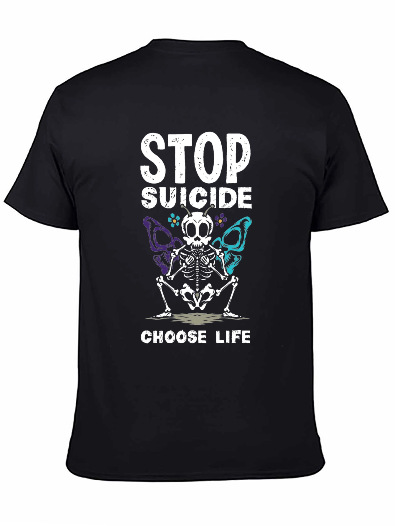 Stop Suicide T-Shirt Choose Life Skeleton Butterfly Tee