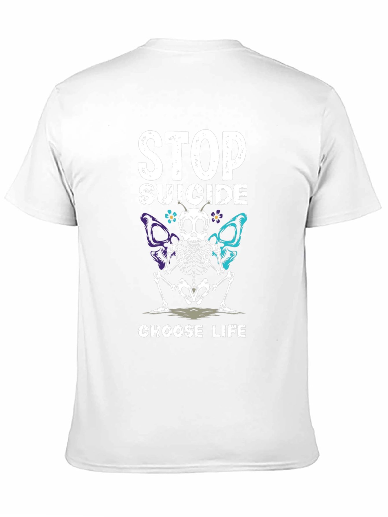 Stop Suicide T-Shirt Choose Life Skeleton Butterfly Tee