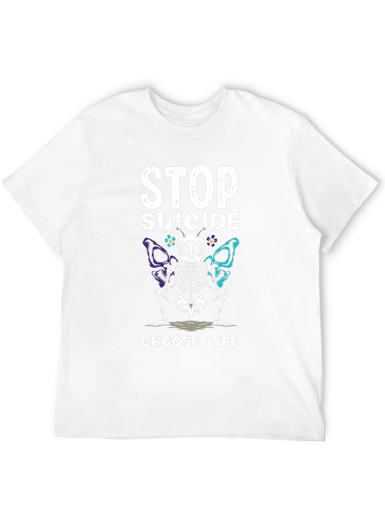 Stop Suicide T-Shirt Choose Life Skeleton Butterfly Tee