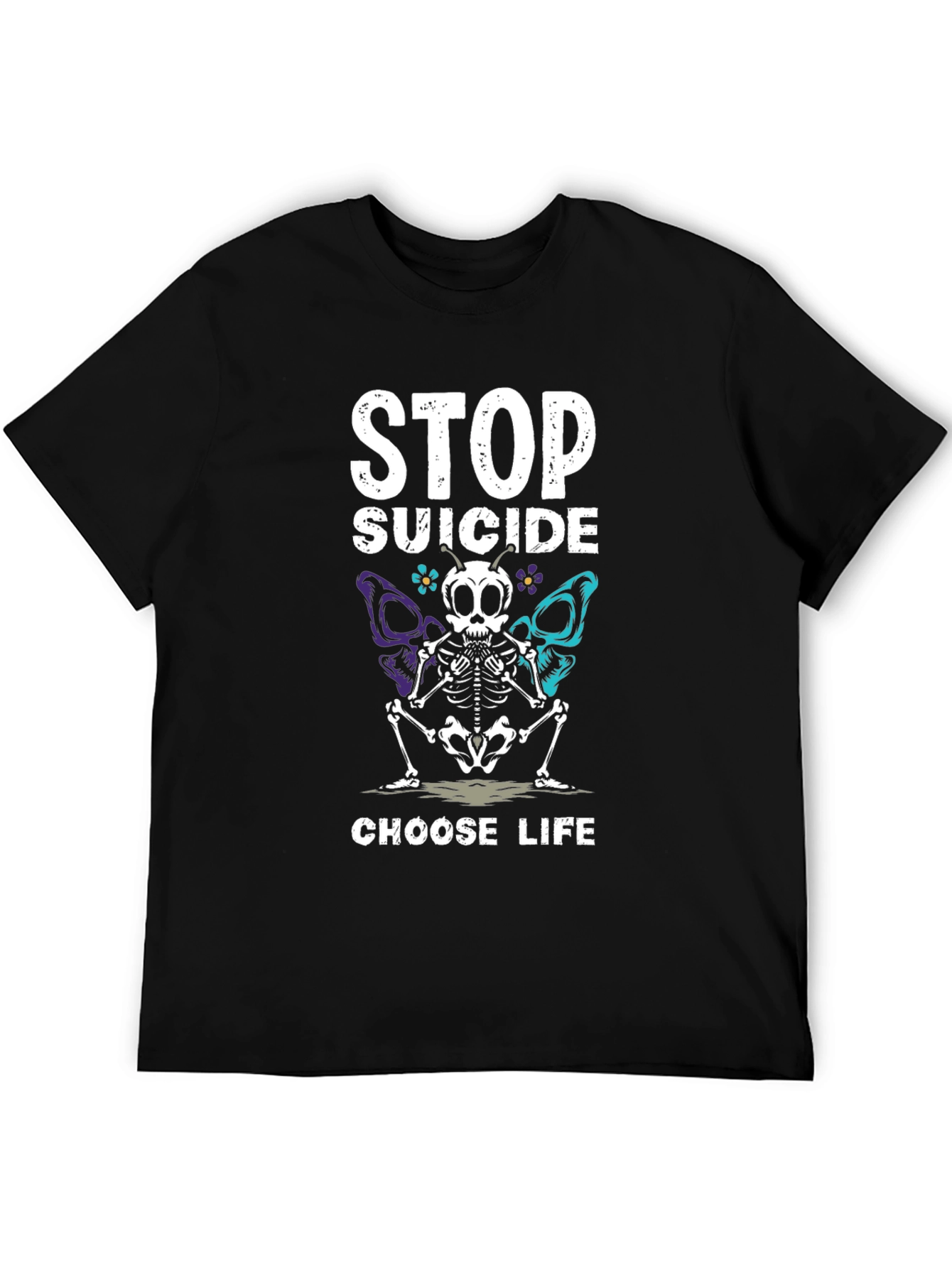 Stop Suicide T-Shirt Choose Life Skeleton Butterfly Tee