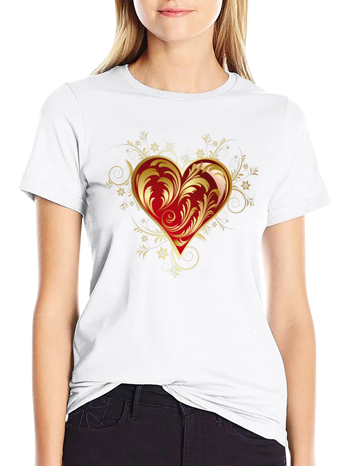 Elegant Heart Graphic Black T-Shirt